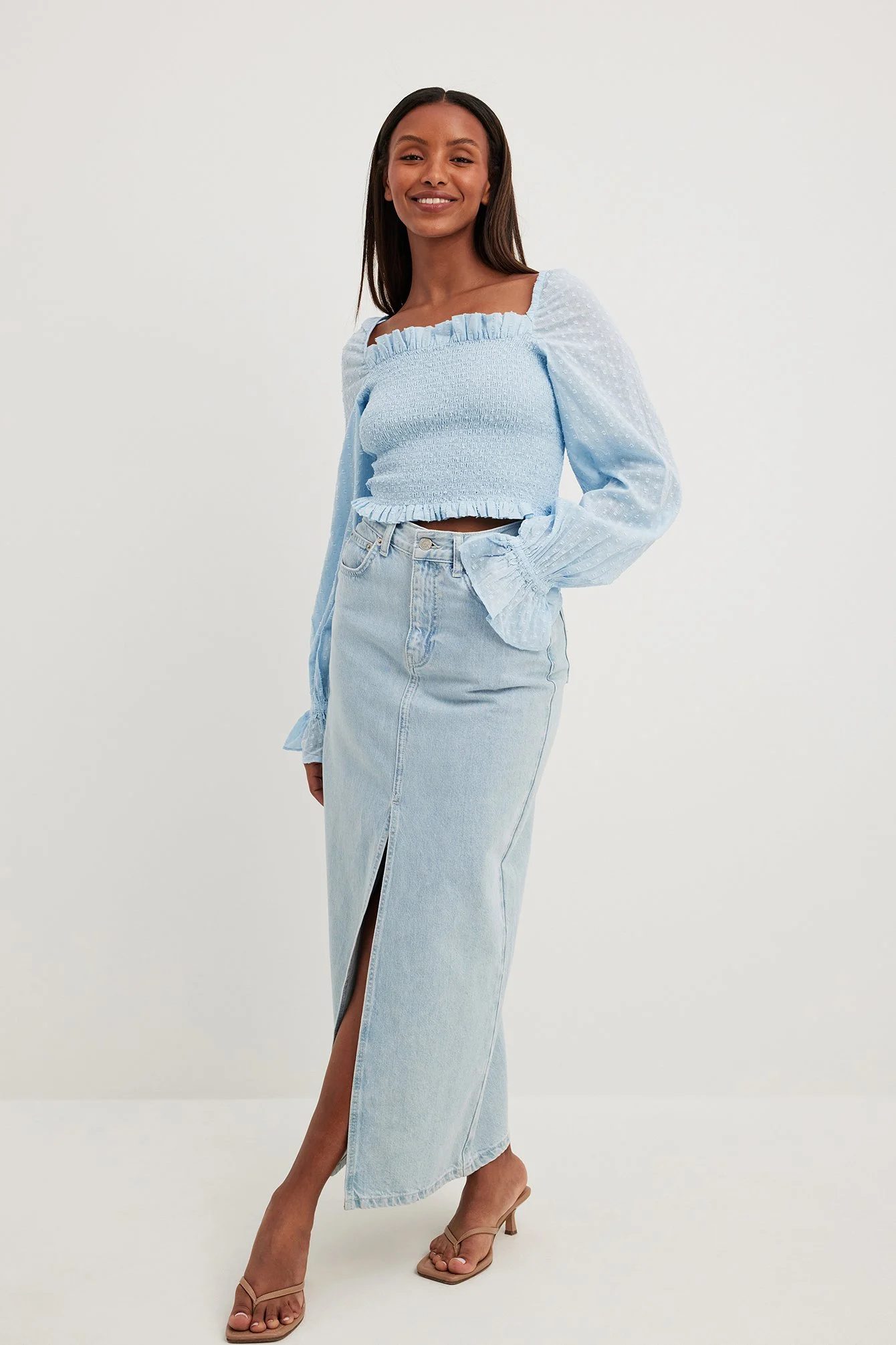Dobby-Bluse mit Puffärmeln