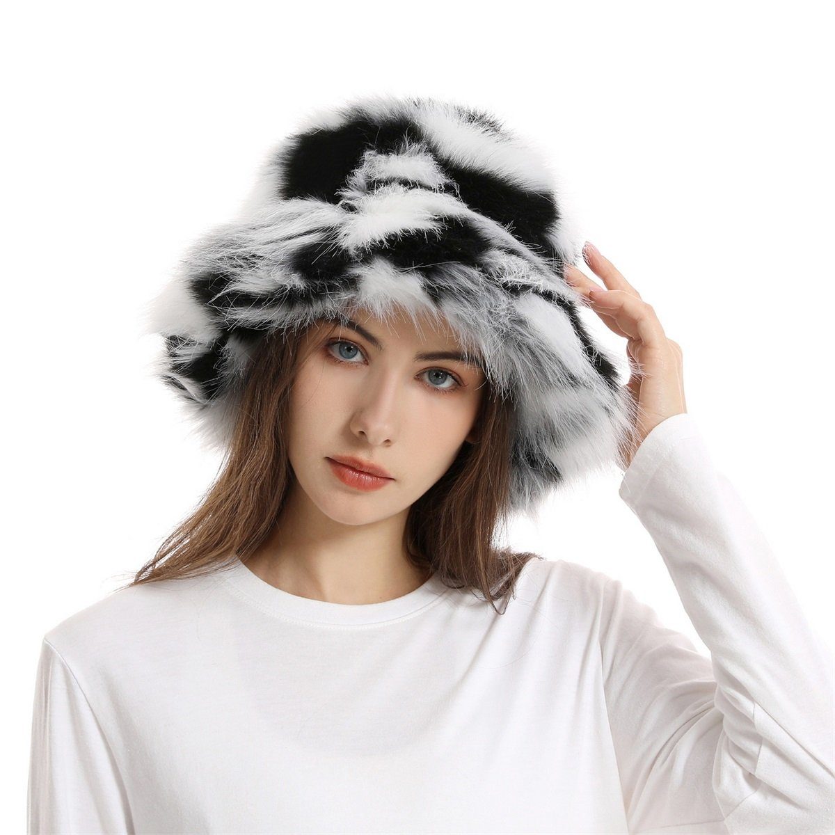 Rutaqian Fischerhut Winter Wärmer Eimer Hut Flauschige Fischermütze für Damen Mädchen (Wintermützen für Frauen Kunstpelz Eimer Hut) Pelzig Fischerhut Bucket Hat