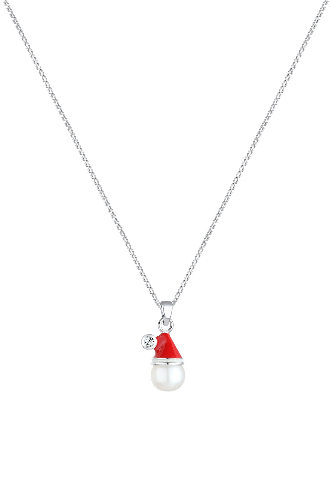 Gorro navideño esmaltado para mujer de Elli con cristales y perlas cultivadas de agua dulce en plata de ley 925.