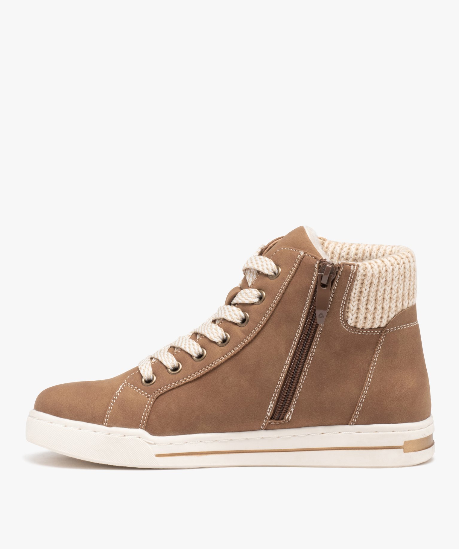 Basket mid-cut avec col en tricot femme camel | GEMO