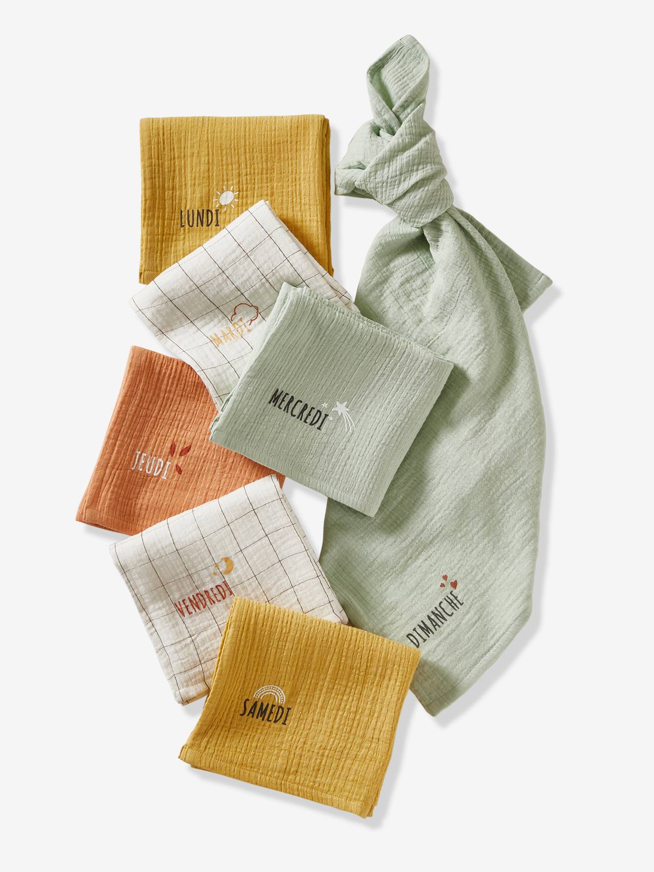 Coffret semainier de 7 langes en gaze de coton bio* blanc / multicolore