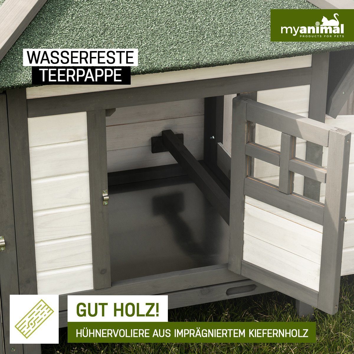 My Animal Hühnerstall Hühnerstall MH-19 für 3-4 Hühner - Wetter & Winterfest - Kieferholz, Hühnerhaus Hühner Käfig Gehege Geflügelstall - Nistkasten