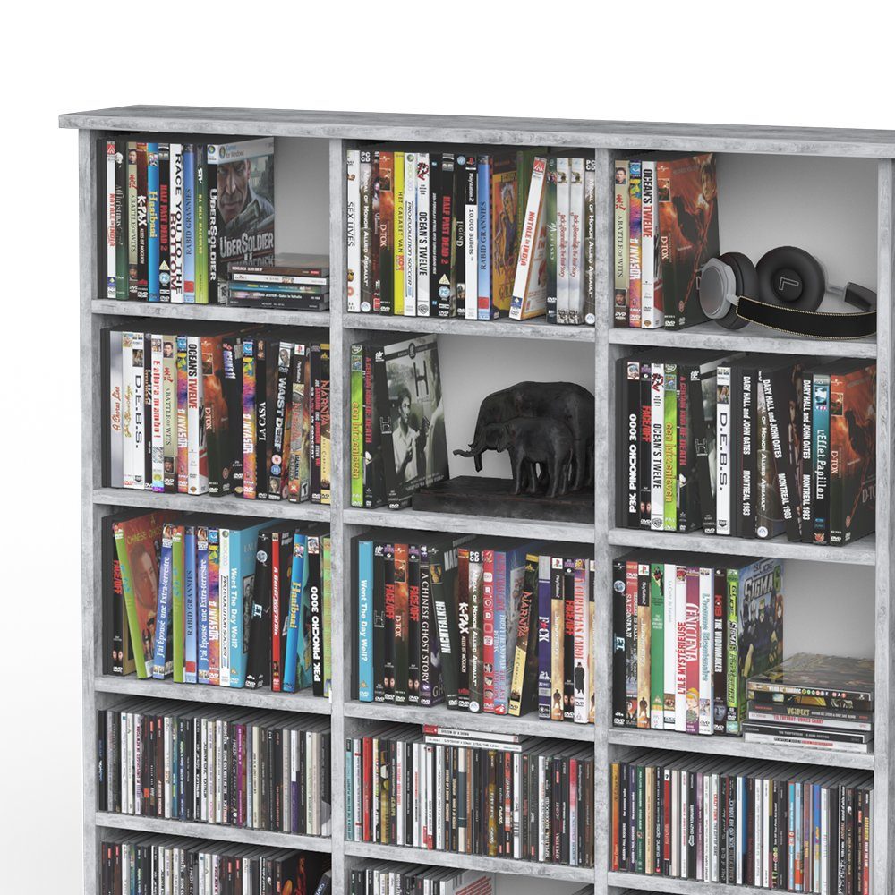 Vicco CD-Regal Medienregal CD DVD Bluray Regal Standregal JUKEBOX Beton