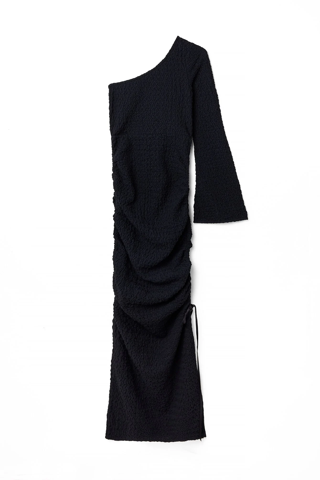 Strukturiertes, einseitig schulterfreies Maxikleid
