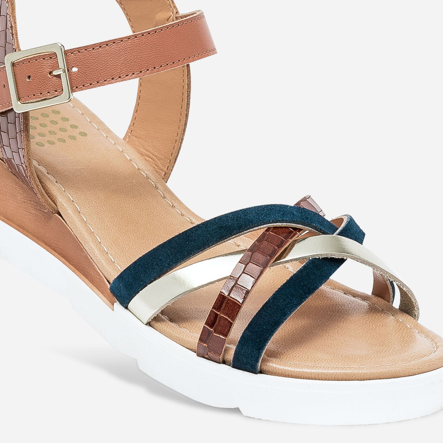 Sandale TBS cognac et marron en cuir à brides marine et dorée