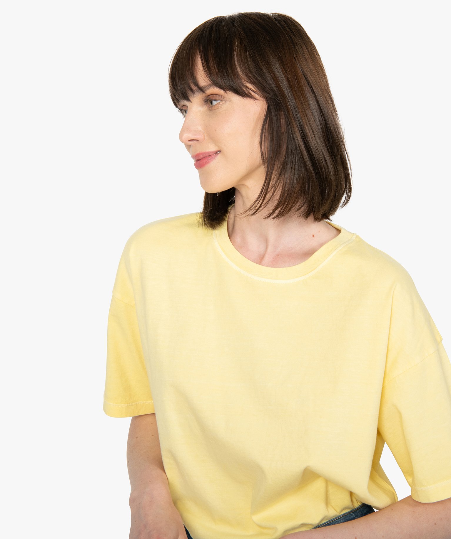 Tee-shirt femme à manches courtes coupe ample jaune | GEMO
