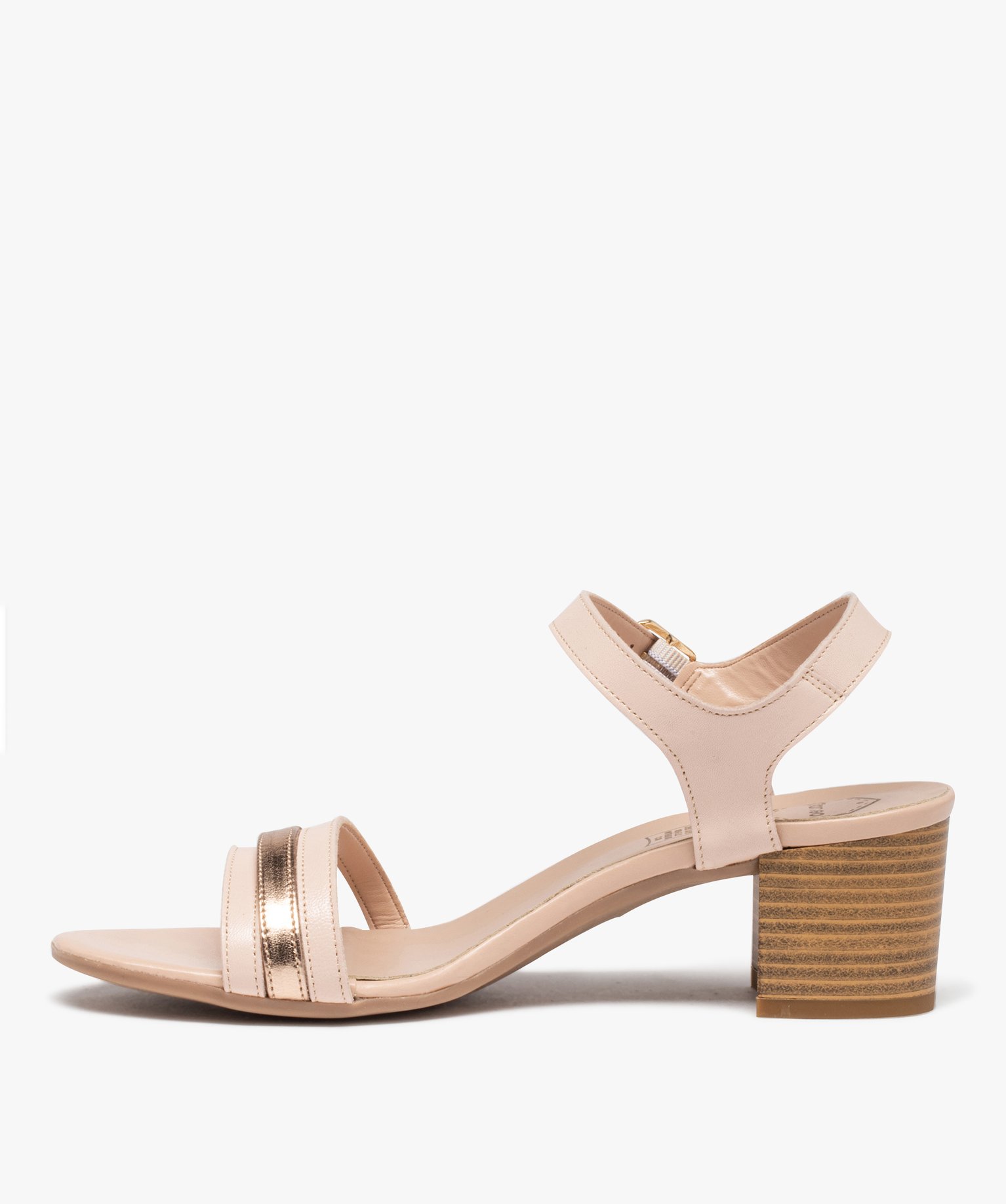 Sandales femme à talon dessus fines brides cuir - Tanéo rose | GEMO