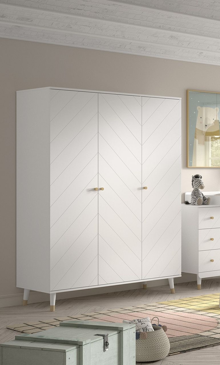 VIPACK BILLY Kleiderschrank mit 3 Türen, MDF Satin weiß lackiert