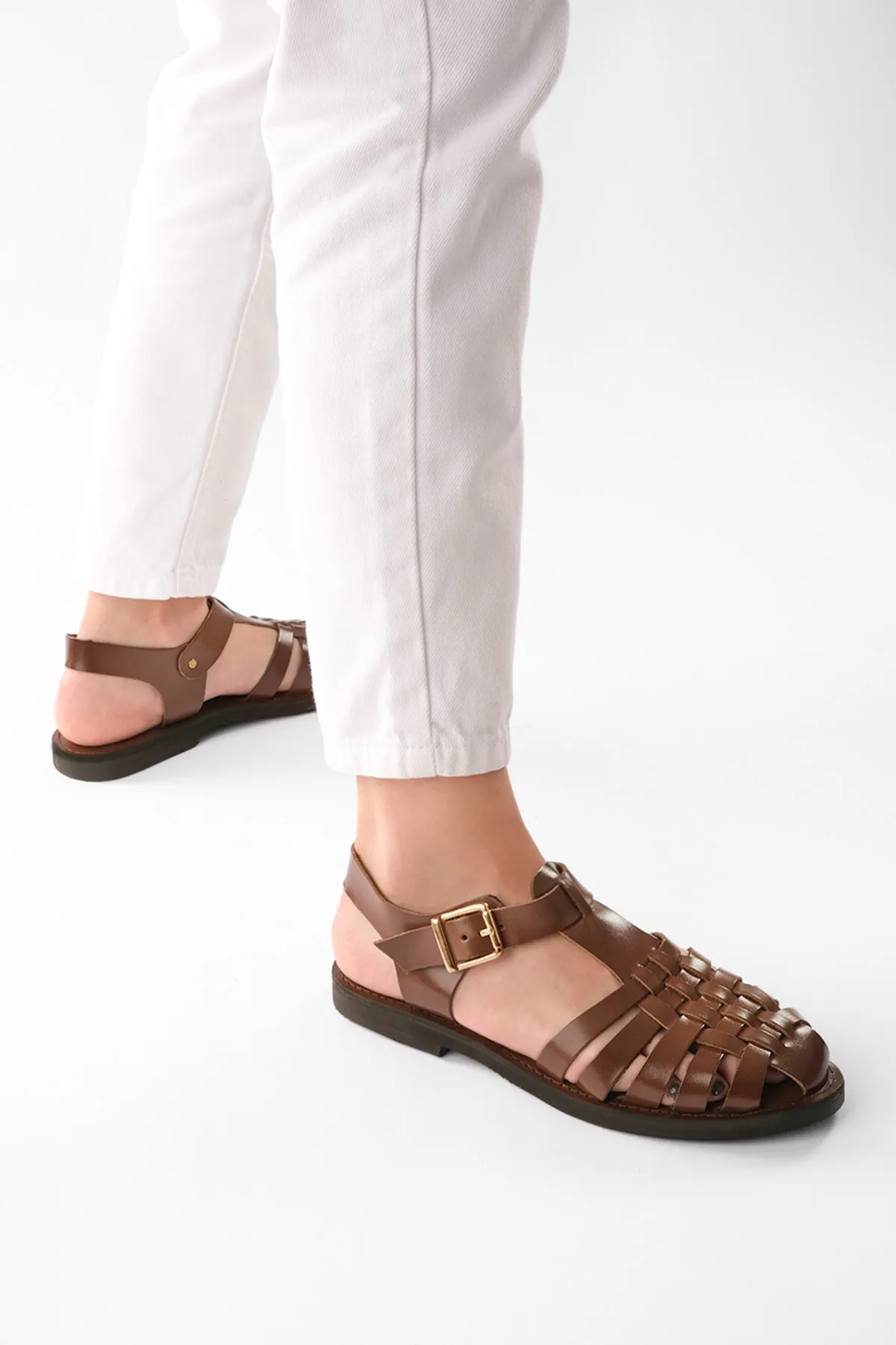 Marjin  Damen Sandalen Kesva Tan aus echtem Leder mit leichter Eva-Sohle