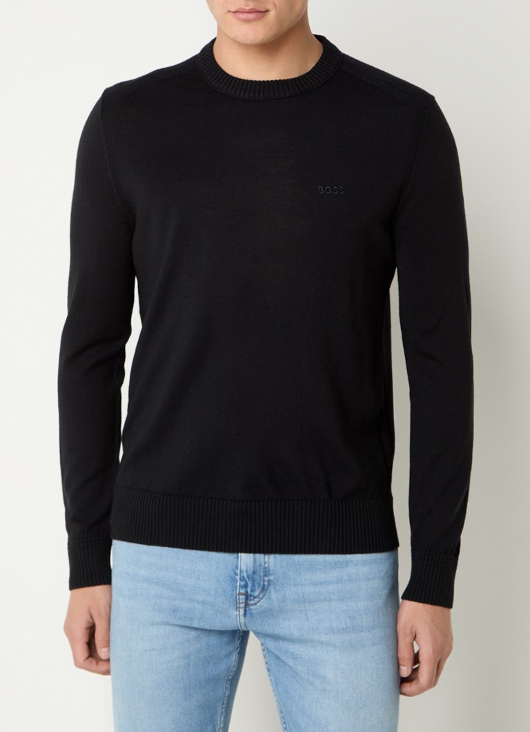 Pulover HUGO BOSS din amestec de lână virgină, tricotat fin, cu logo