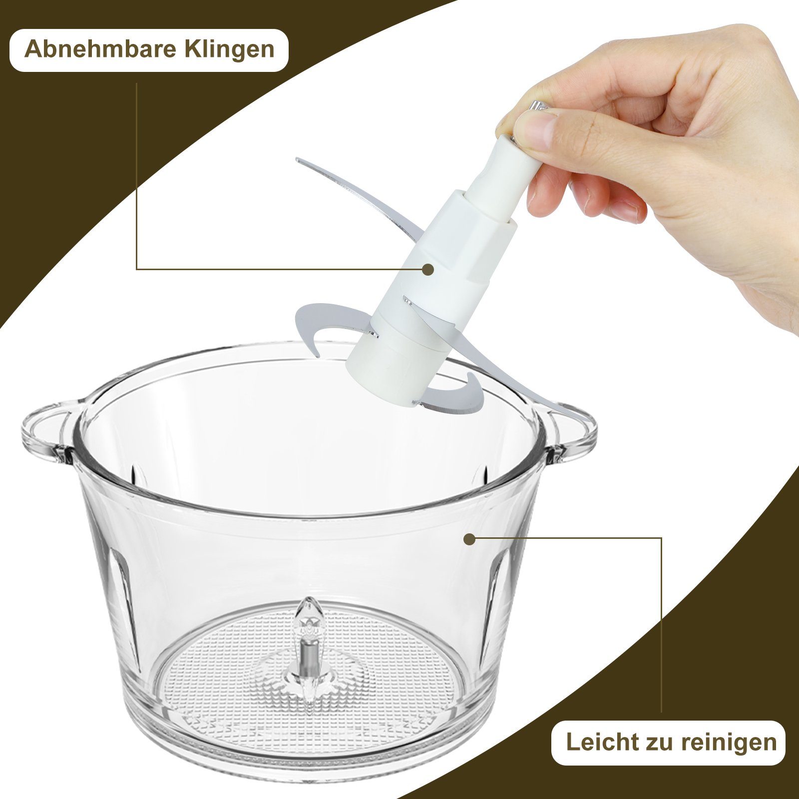 Bear Zerkleinerer elektrisch, 300,00 W, 2 L, 2600 r/min, 2 Geschwindigkeitsstufen