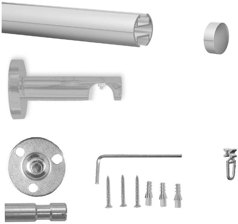 Gardinenstange Consul, indeko, Ø 16 mm, 1-läufig, Wunschmaßlänge, verschraubt, Aluminium, Innenlauf Komplett-Set inkl. Gleitern und Montagematerial