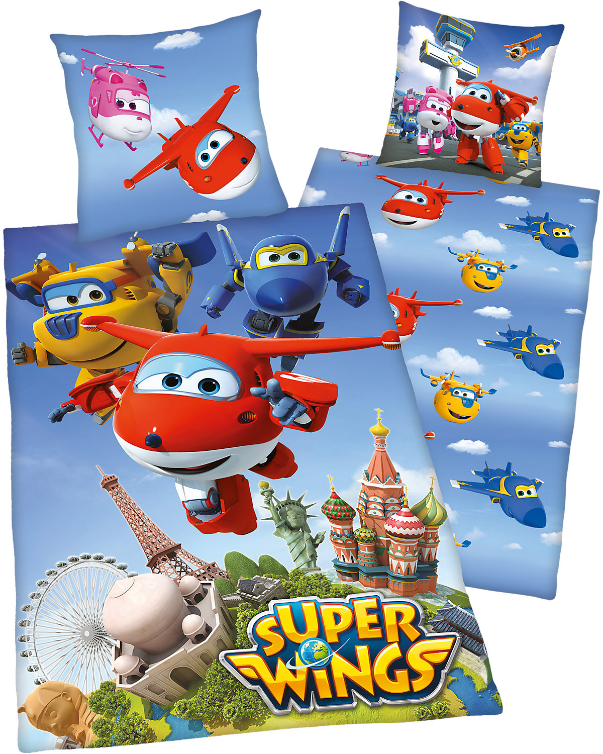 Wende- Kinderbettwäsche Super Wings, Renforcé, 135 x 200 cm