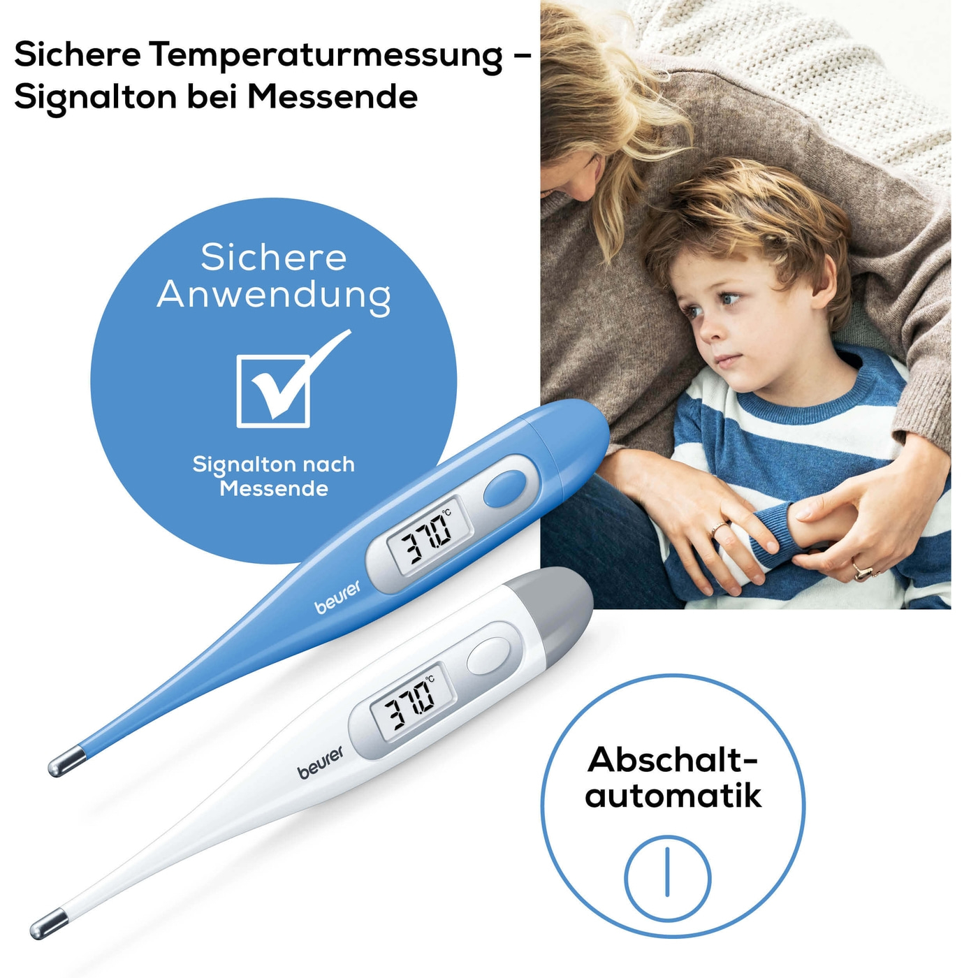 Beurer Fieberthermometer - FT 09 White-Einfach bedienbares Fieberthermometer mit Kontakt-Messtechnik