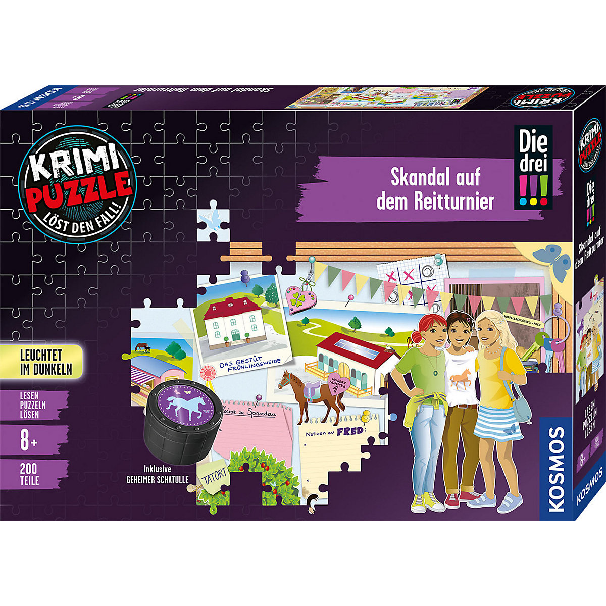 Krimipuzzle Die drei !!! - Skandal auf dem Reitturnier, 200 Teile