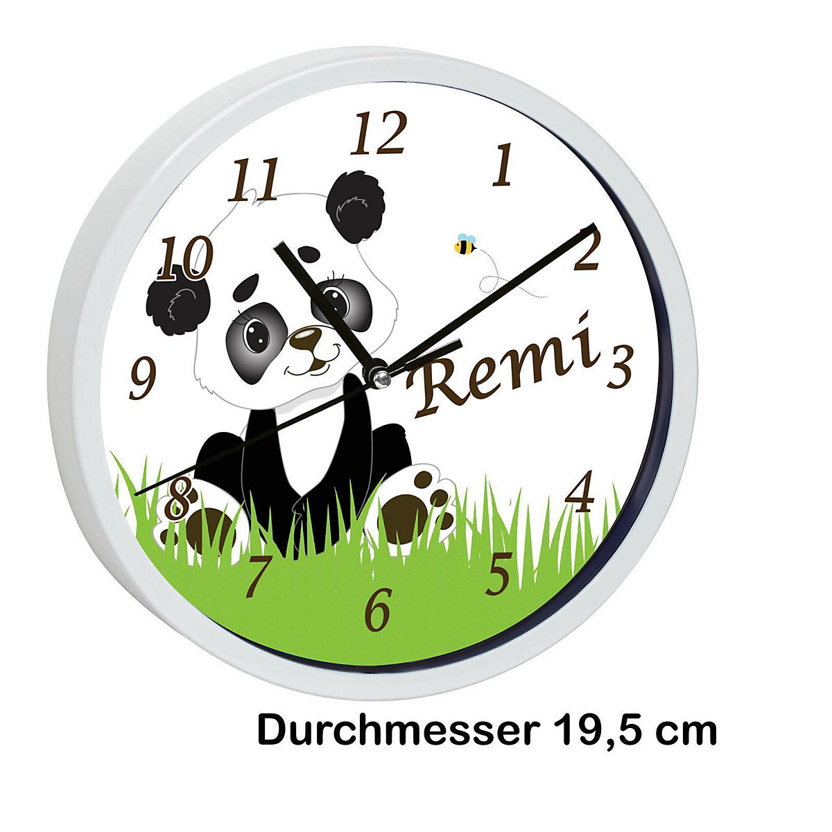 Kinder Wanduhr personalisiert mit Name Panda Bär