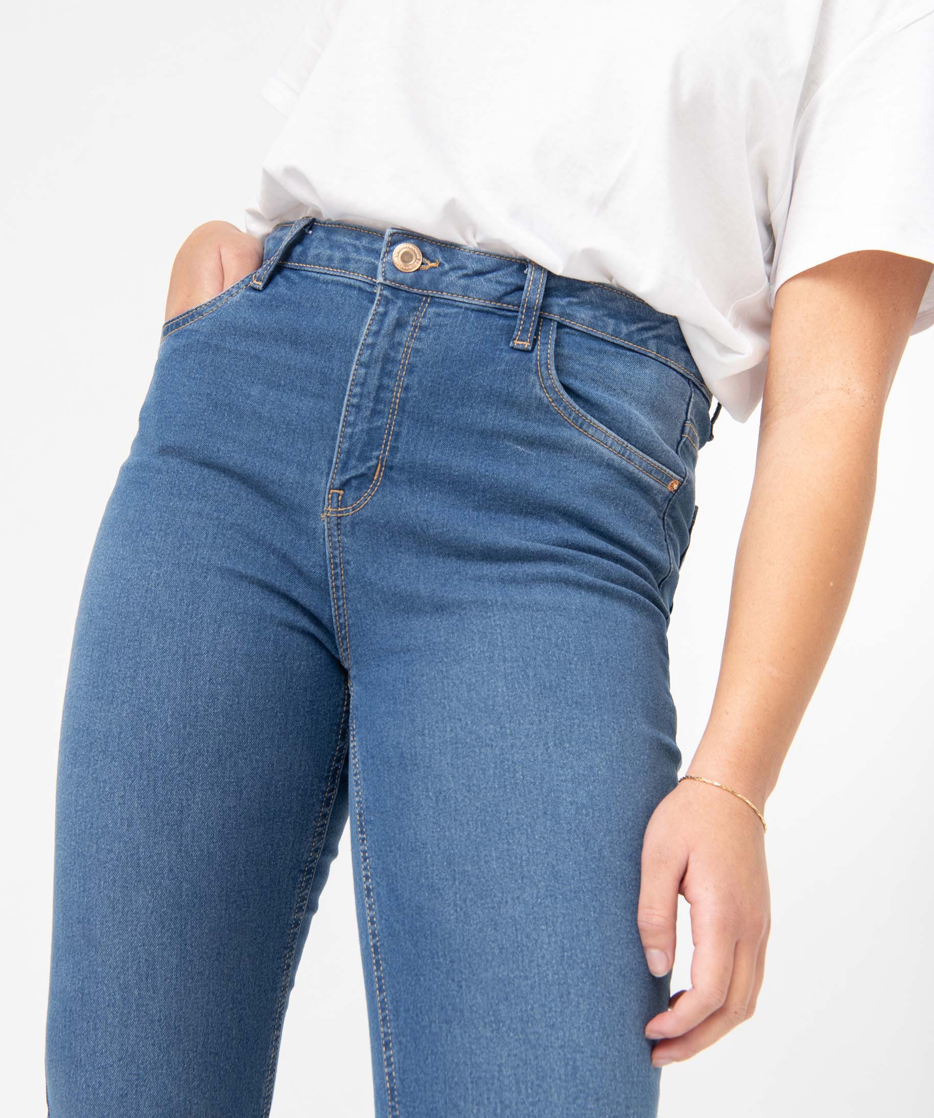 Jean femme coupe Slim taille haute stone | GEMO