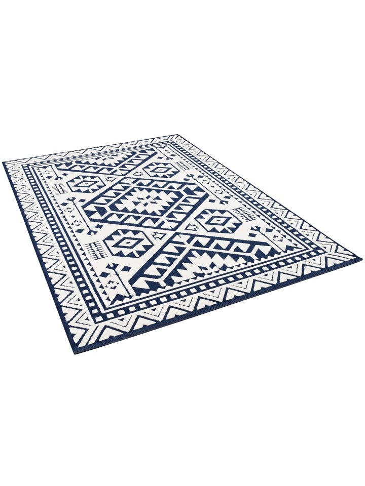 Pergamon In- und Outdoor Teppich Santorin Ethno Bordüre in Blau günstig kaufen 140 x 200 cm