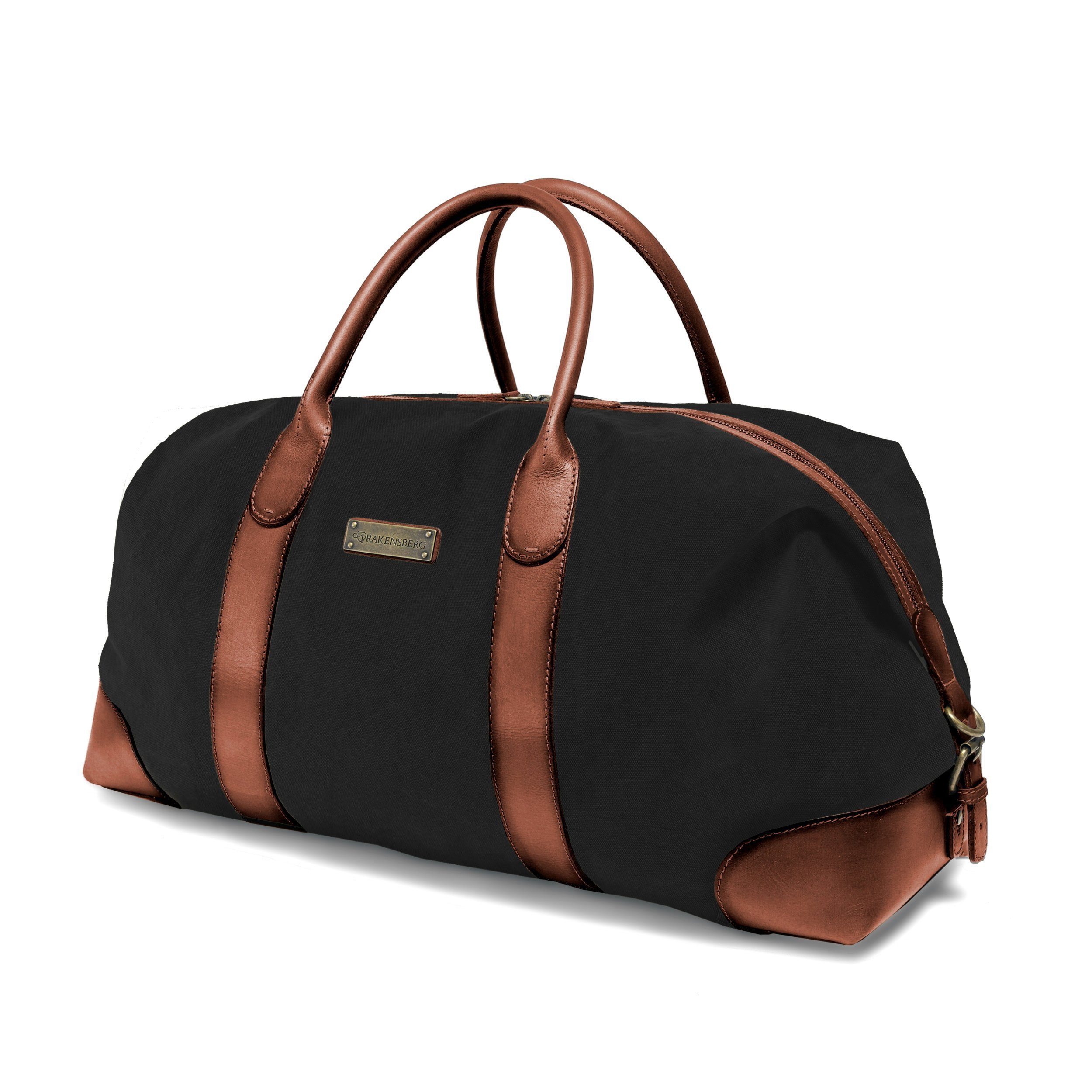 DRAKENSBERG Reisetasche Weekender David (L) Schwarz/Braun, Herren, Damen, im Vintage-Design, Canvas und Büffelleder, handgemacht