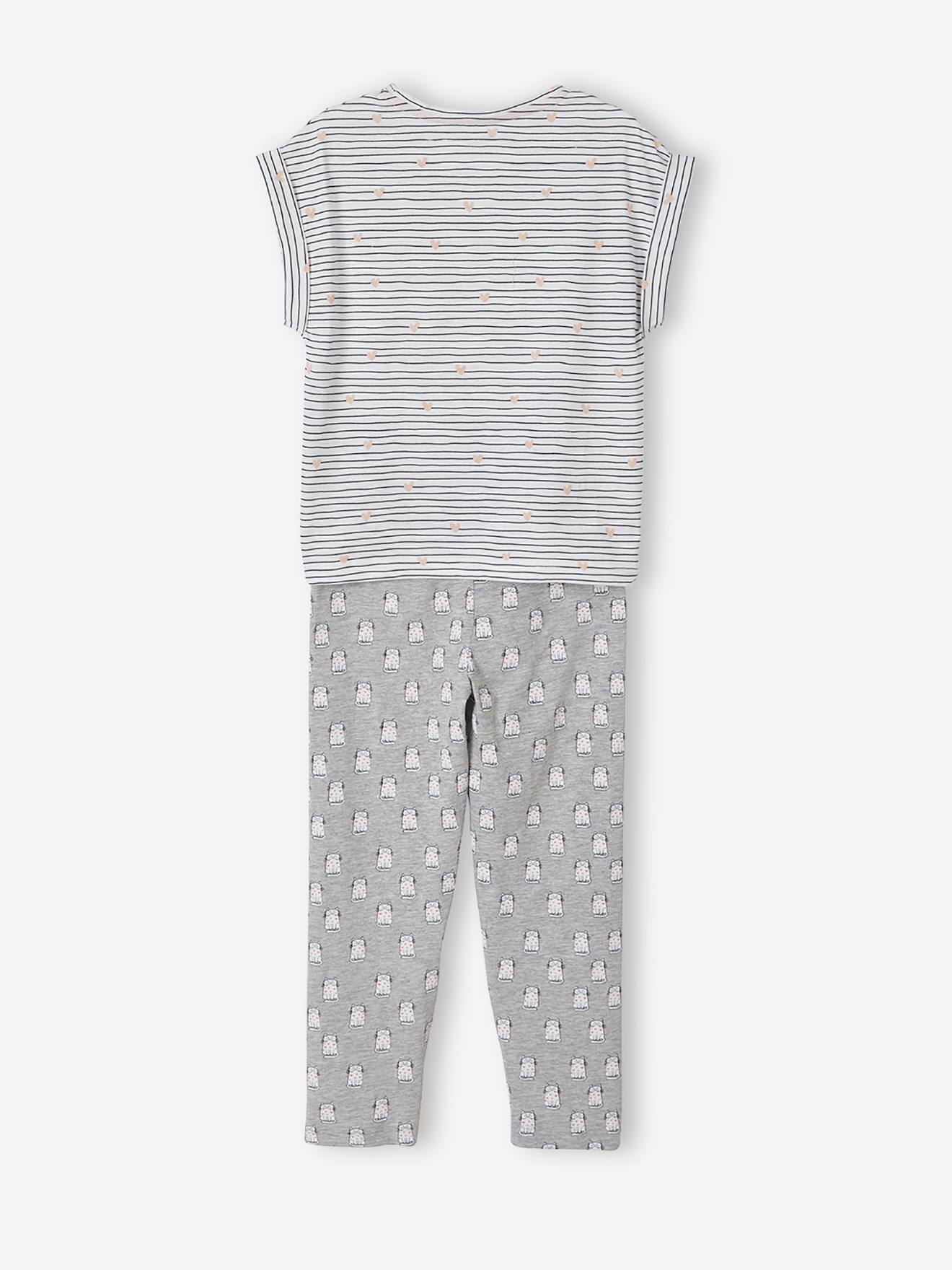 T-shirt + short + pantalon pyjama fille lot blanc rayé