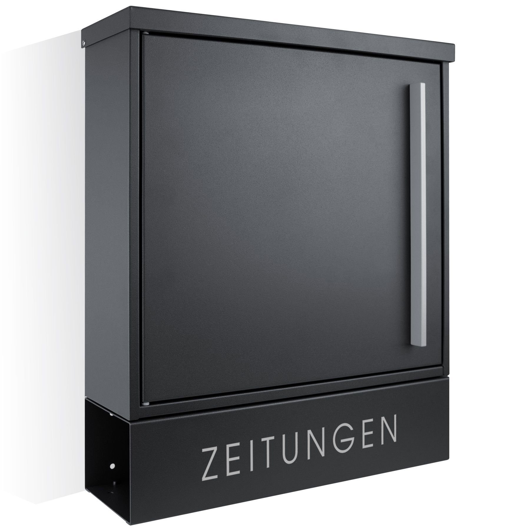 MOCAVI Briefkasten MOCAVI Zeitungsfach ZF 1 NF75A anthrazit-grau (RAL 7016) inkl. Beschriftung ZEITUNGEN, passender Verschluss (zusätzlich bestellbar) für Wetterseite, beidseitig nutzbar: Box Vers 1 7016, Box Vers 1 VA