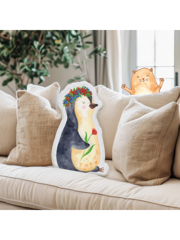 Mr. & Mrs. Panda Kissen Kuscheltier Pinguin Blumen ohne Spruch in Weiß günstig kaufen