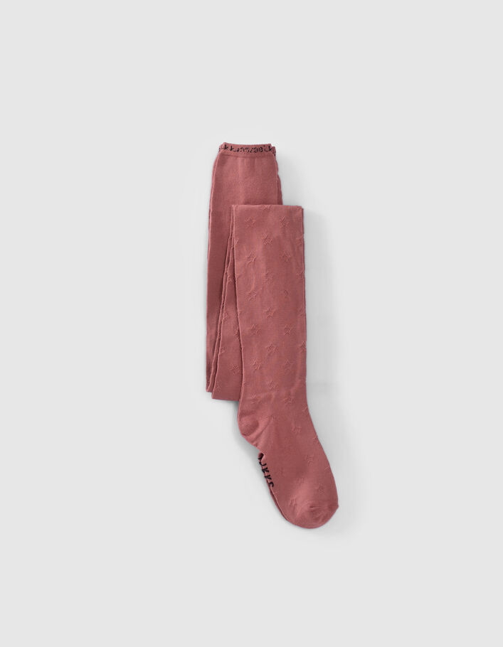 Collants roses tricot ajouré motifs étoiles fille