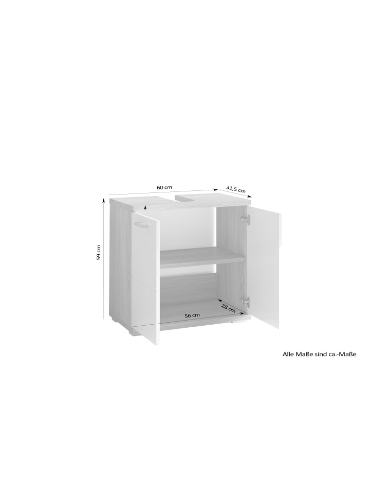 byLiving Waschbeckenunterschrank NEBRASKA in Sonoma Eiche / Weiß - (B) 60 x (H) 59 x (T) 31,5 cm günstig kaufen onesize