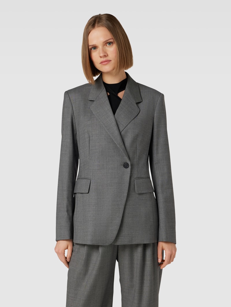Blazer aus Schurwoll-Elasthan-Mix mit Knopfverschluss in mittelgrau
