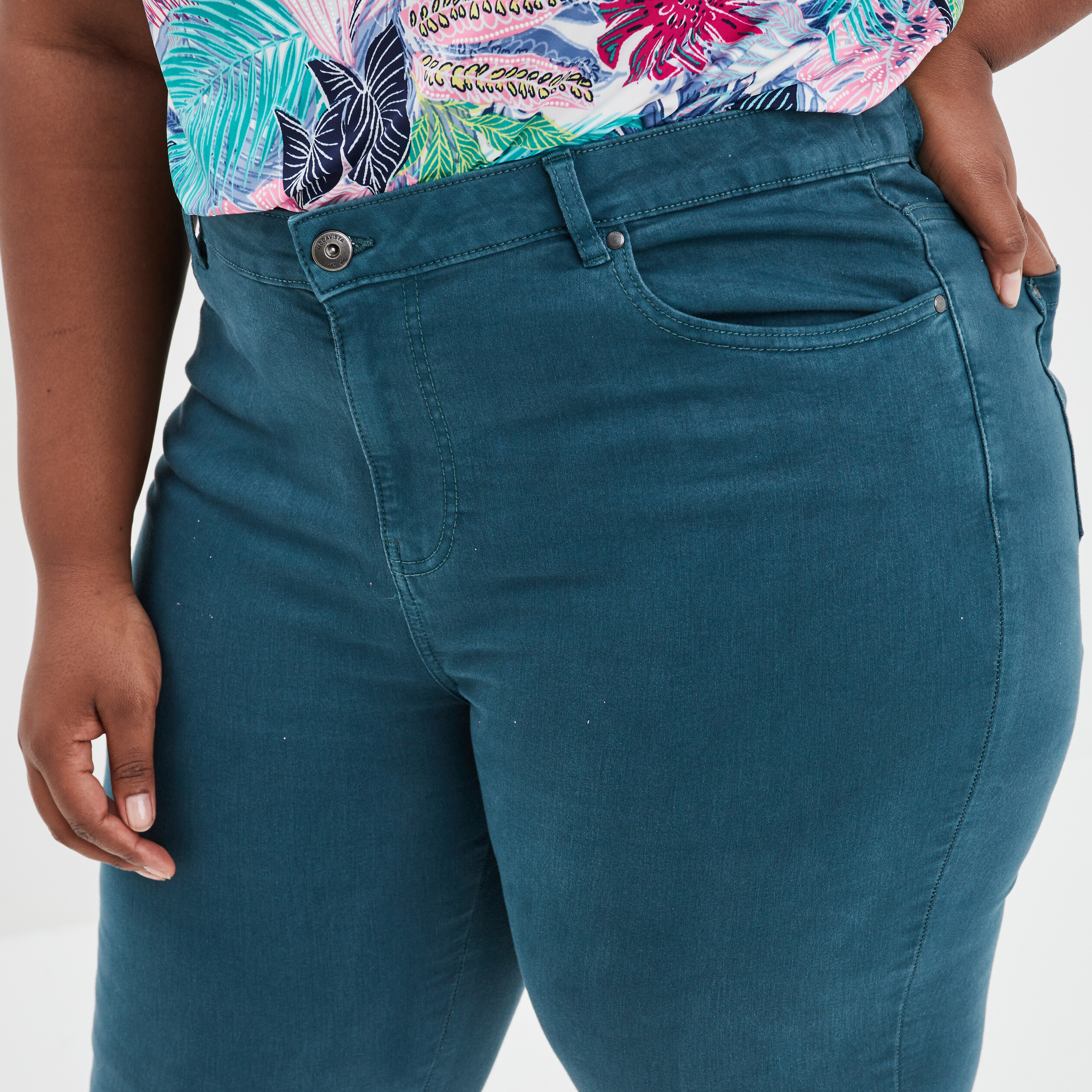 Pantalon slim taille haute 5 poches bleu canard femme grande taille | La Halle