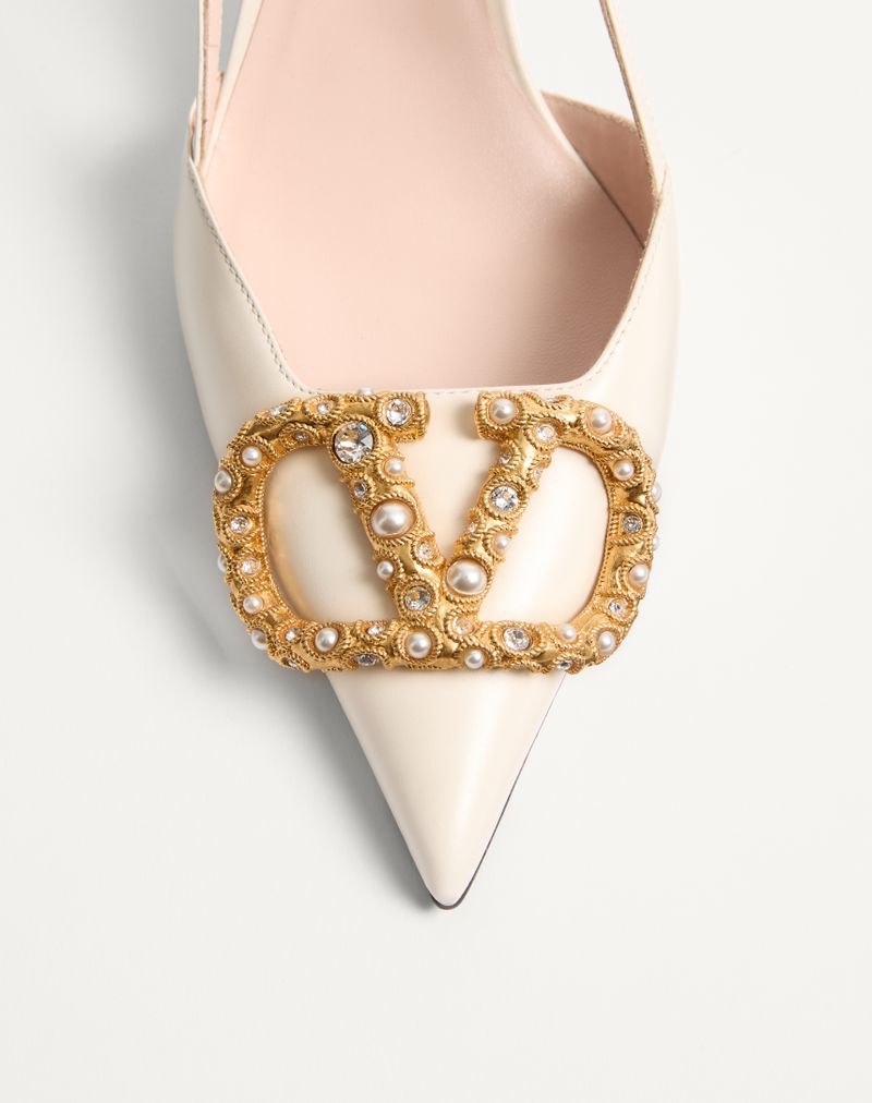 VLogo Signature Slingback Pumps van kalfsleer met sierlijk logo, 80 mm