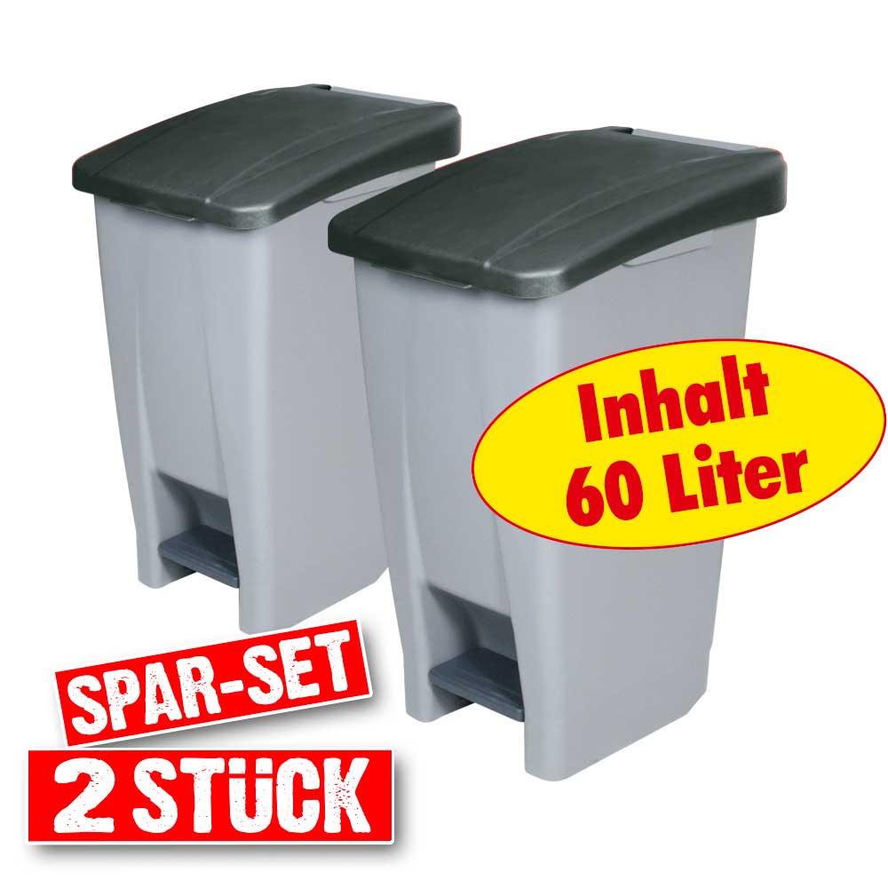 BRB Tret-Abfallbehälter, schwarz Spar-Set (2x 60 Liter)