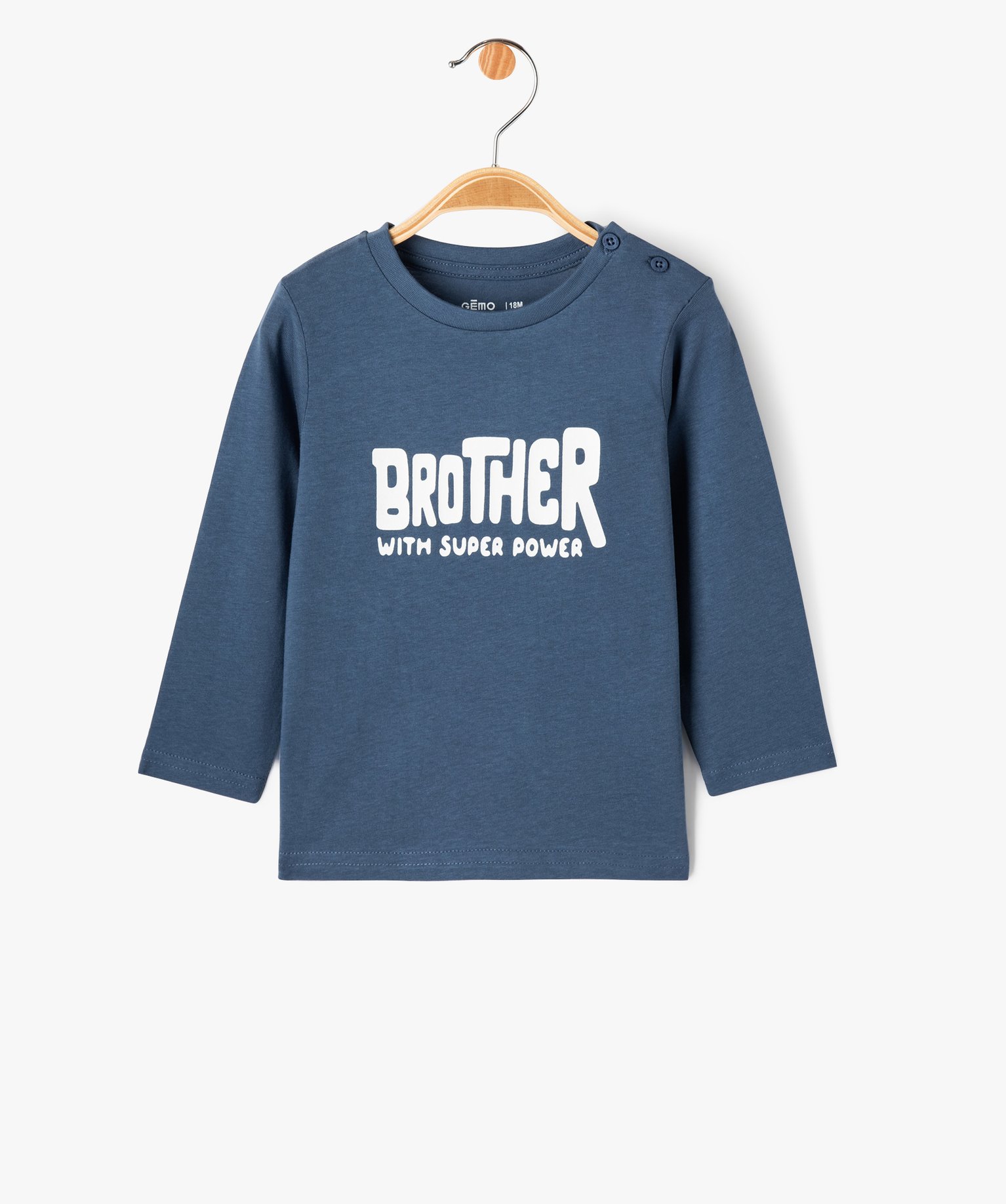 Tee-shirt à manches longues avec message bébé Garçon bleu fonce | GEMO