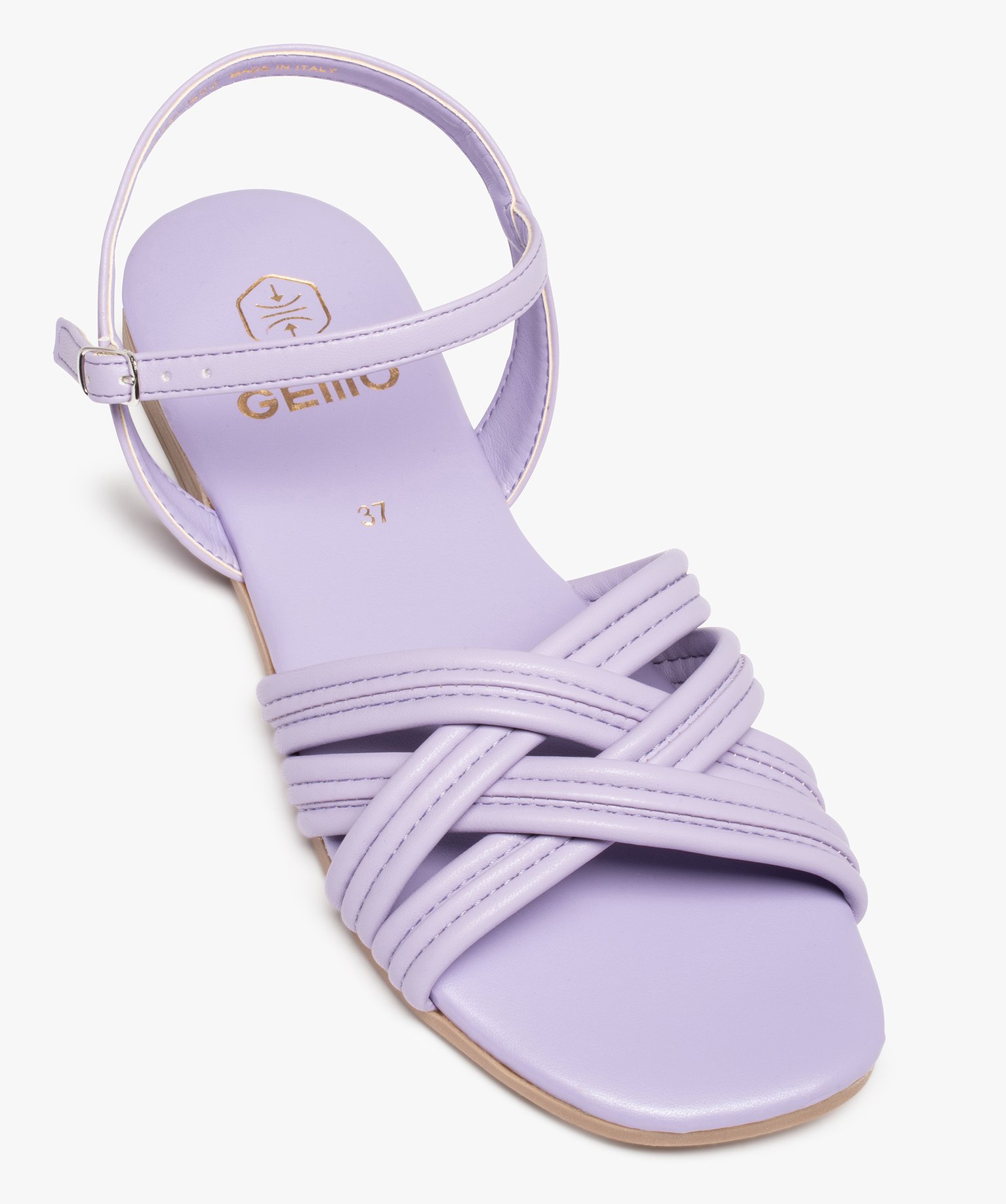 Sandales femme à talon plat et fines brides unies violet | GEMO
