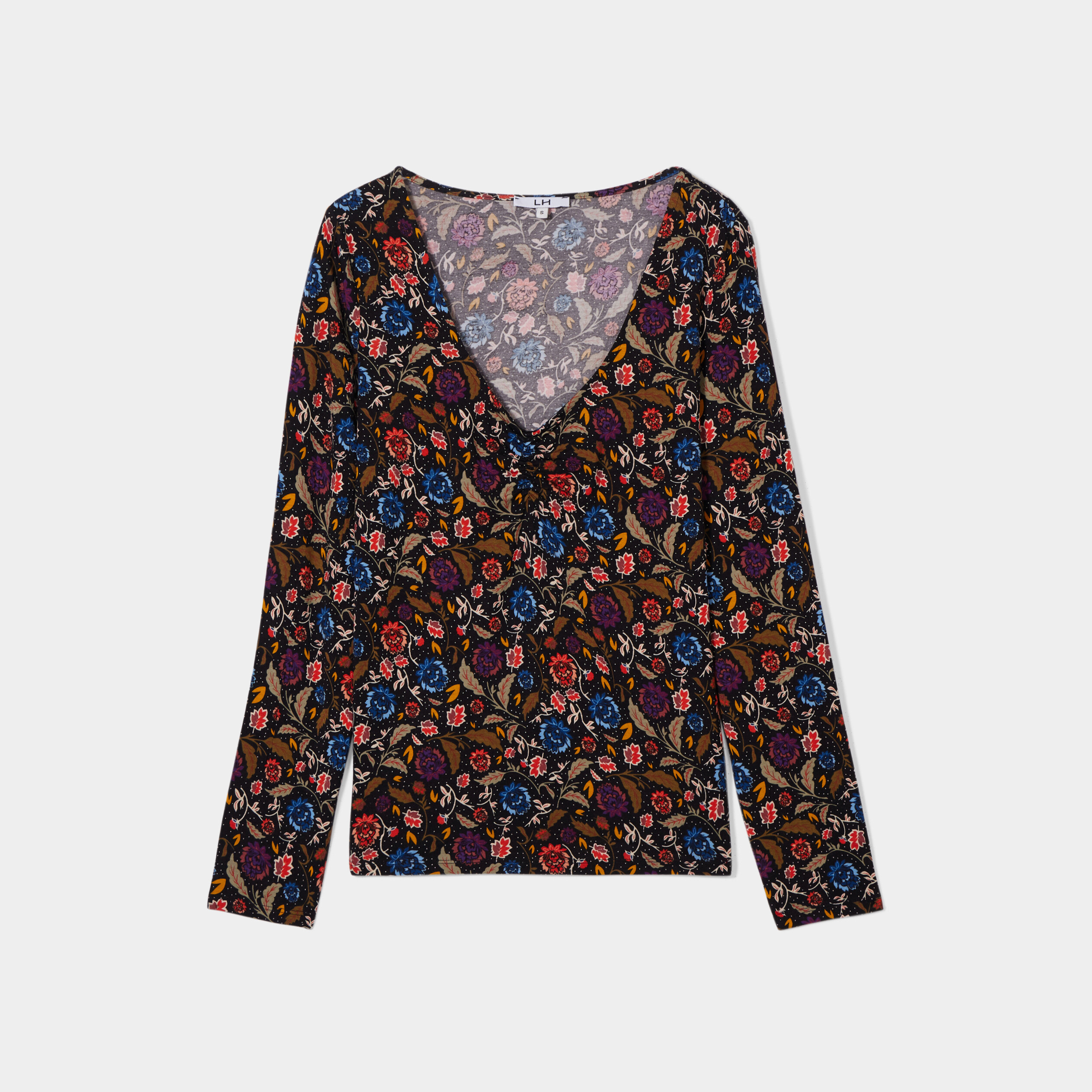 T-shirt col en V manches longues multicolore femme | La Halle