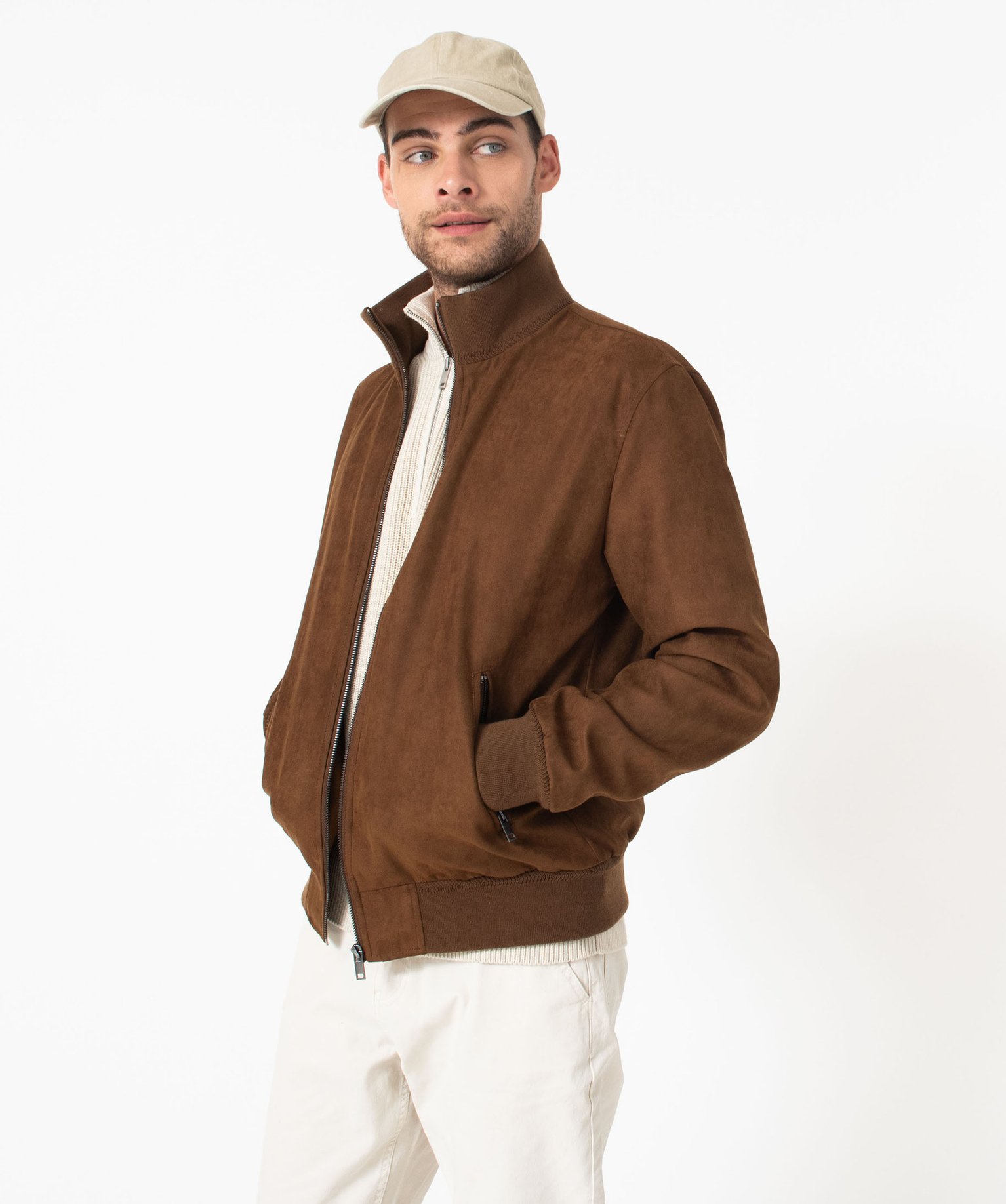Blouson suédine à col montant homme marron | GEMO