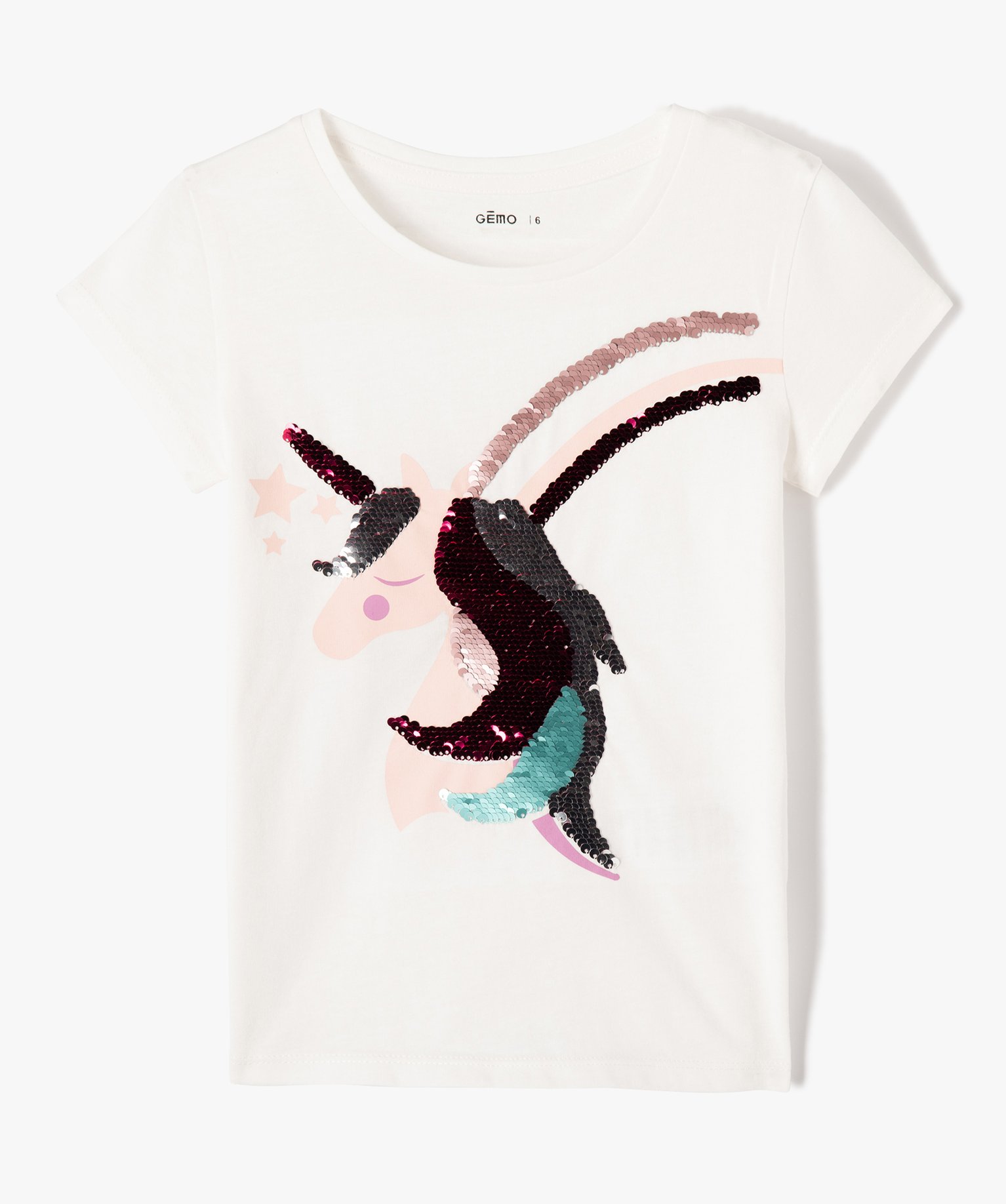 Tee-shirt fille à manches coutes et motif en sequins réver... ecru | GEMO