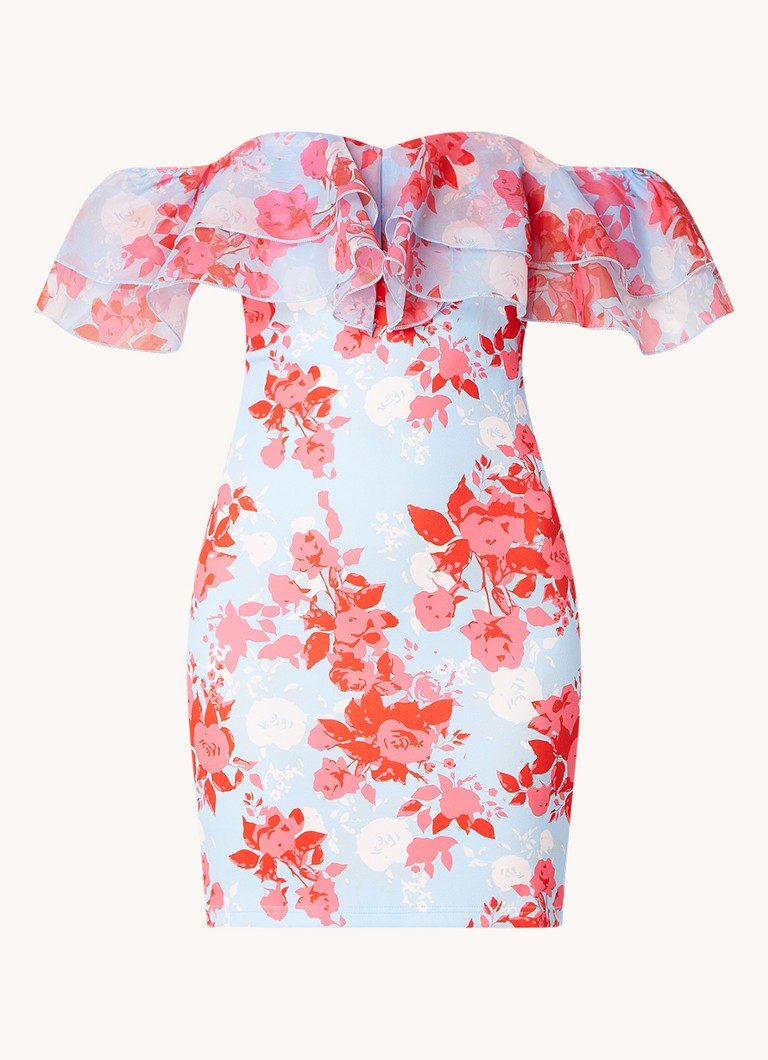 Rochie scurtă Chi Chi London cu volane și imprimeu floral.