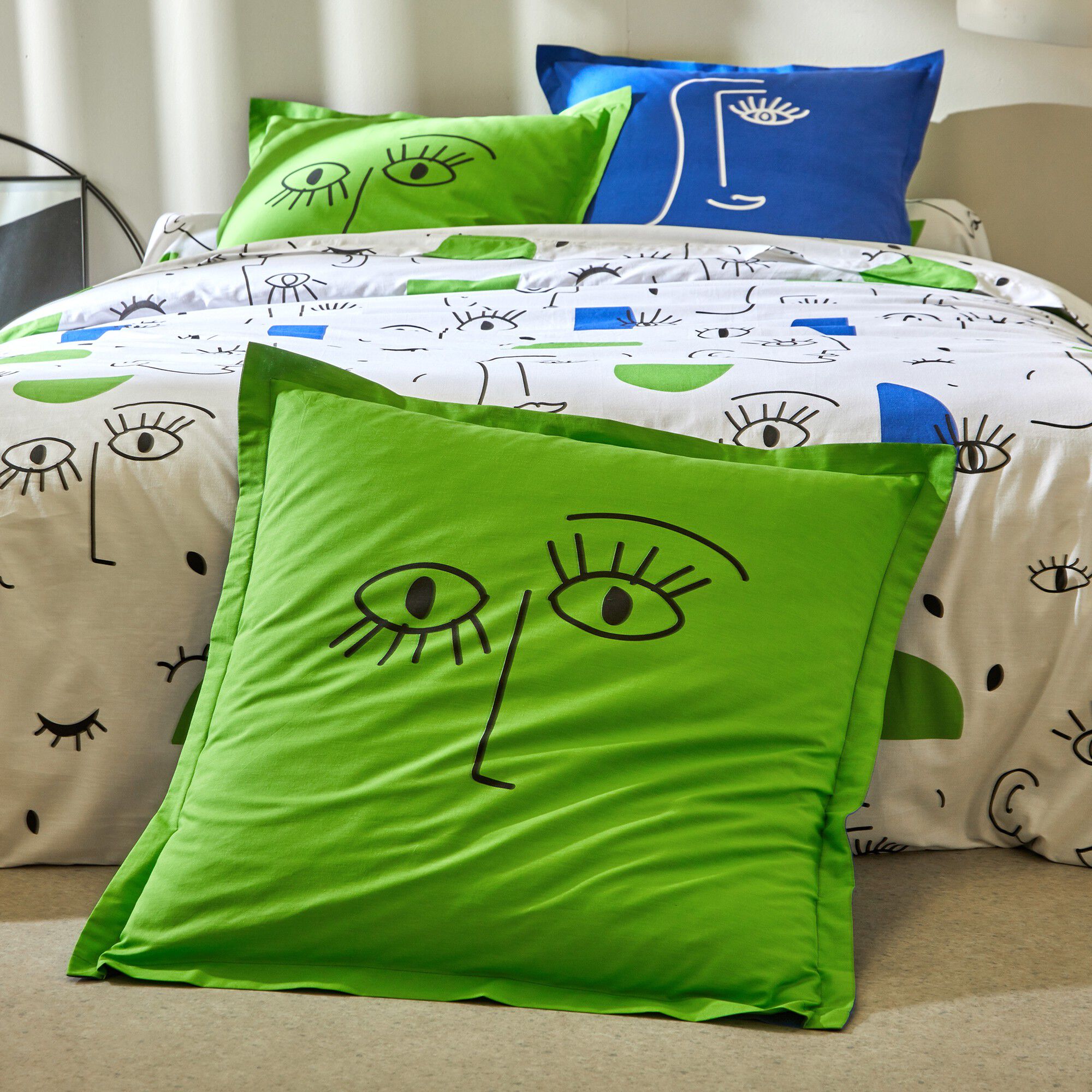 Linge de lit Vitaly coton à motifs visages