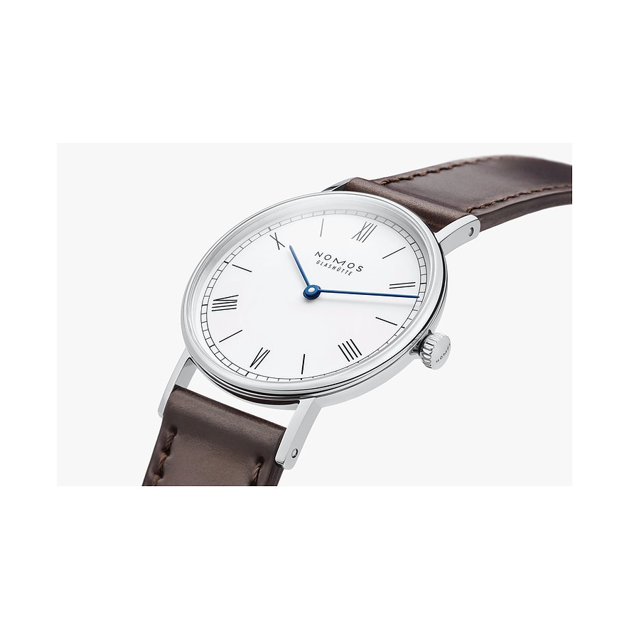 Nomos Glashütte Damenuhr Ludwig 33 Duo emailleweiss