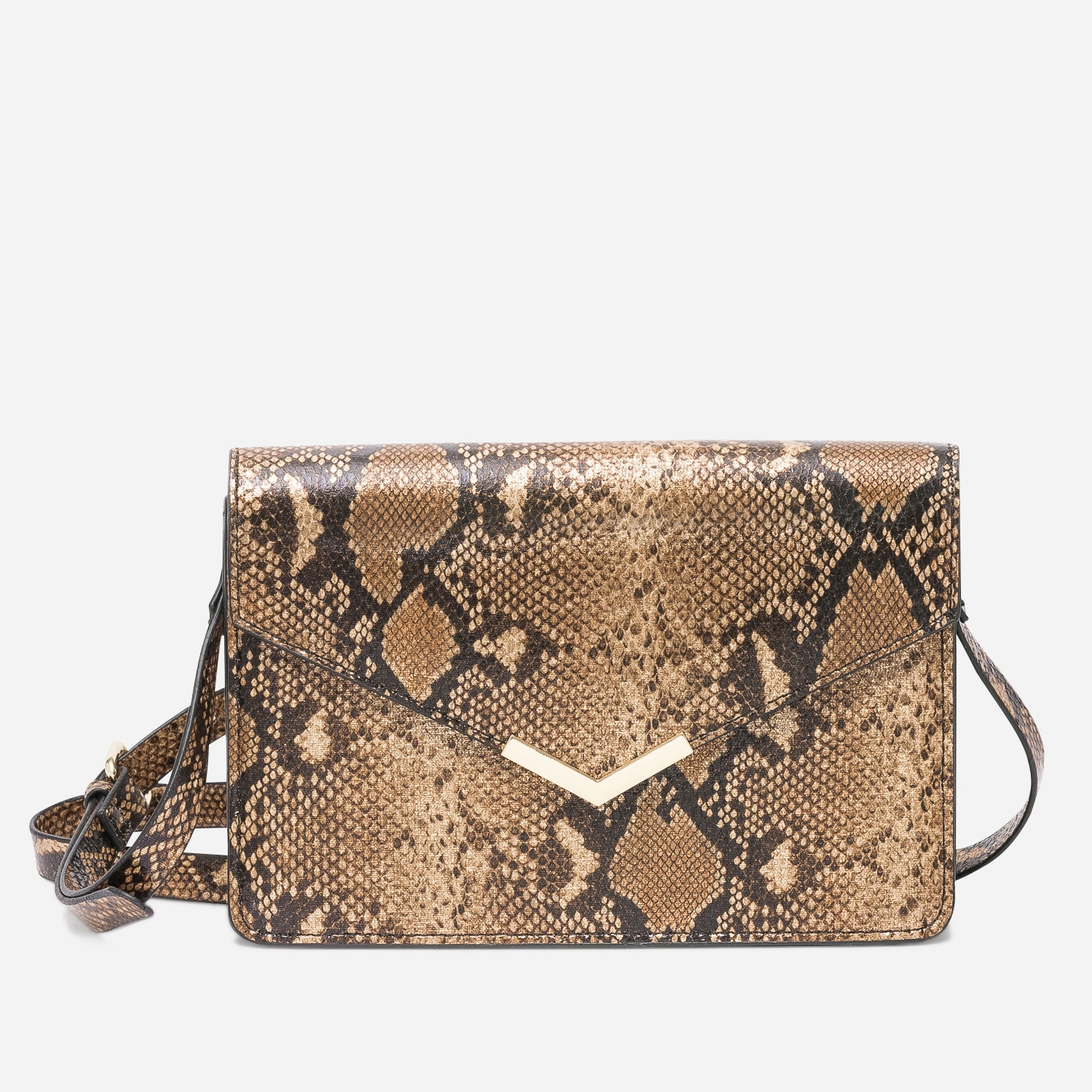 Sac bandoulière marron effet python