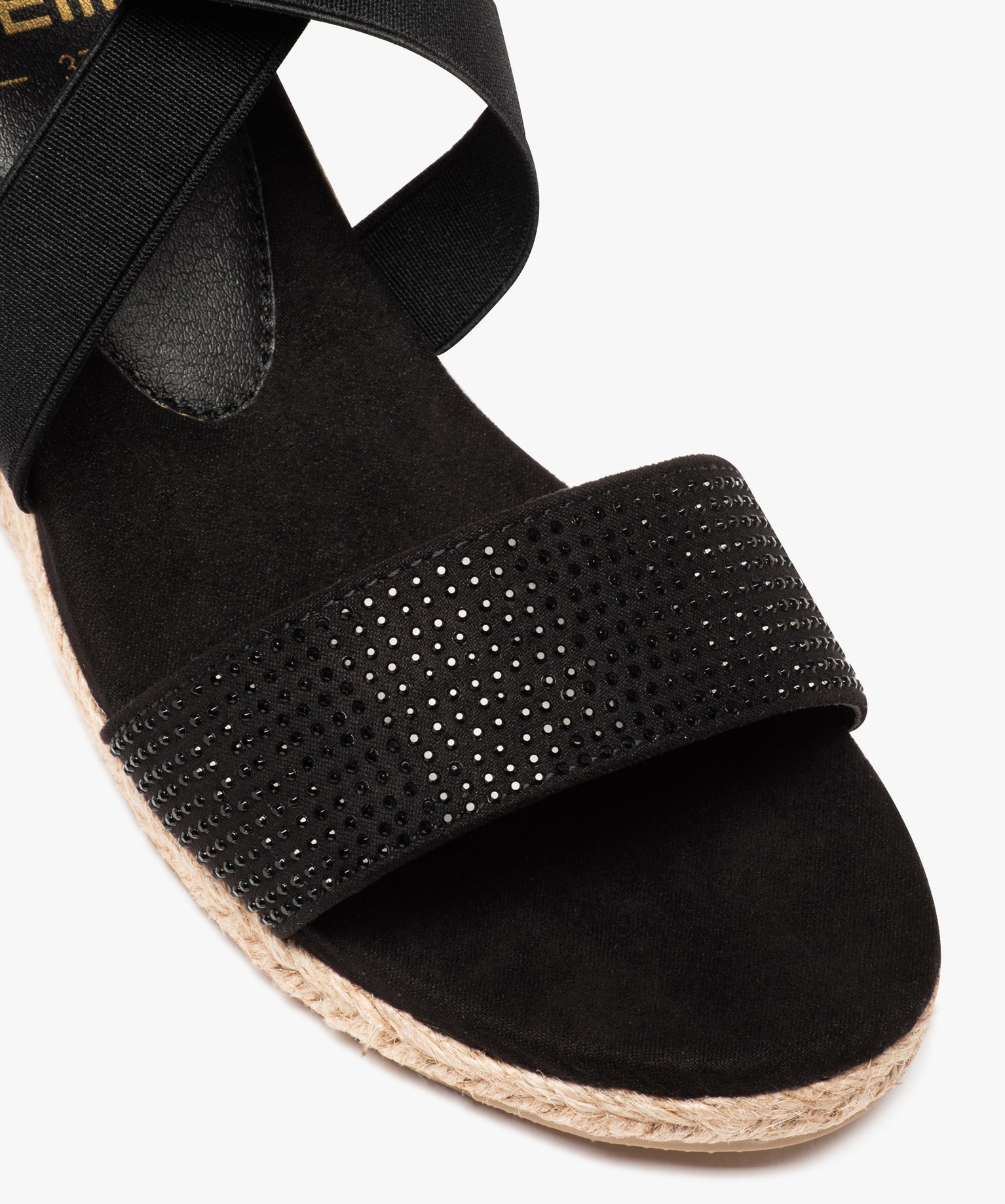 Sandales femme compensées à brides élastiques et strass noir | GEMO
