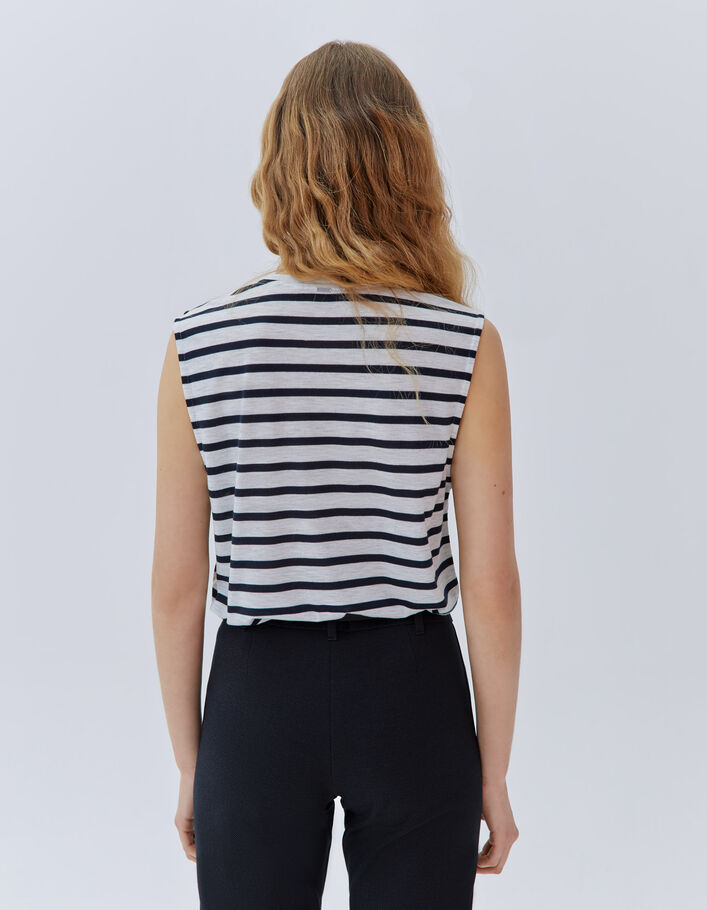 Tee-shirt gris chiné rayé broderie bouclette Femme