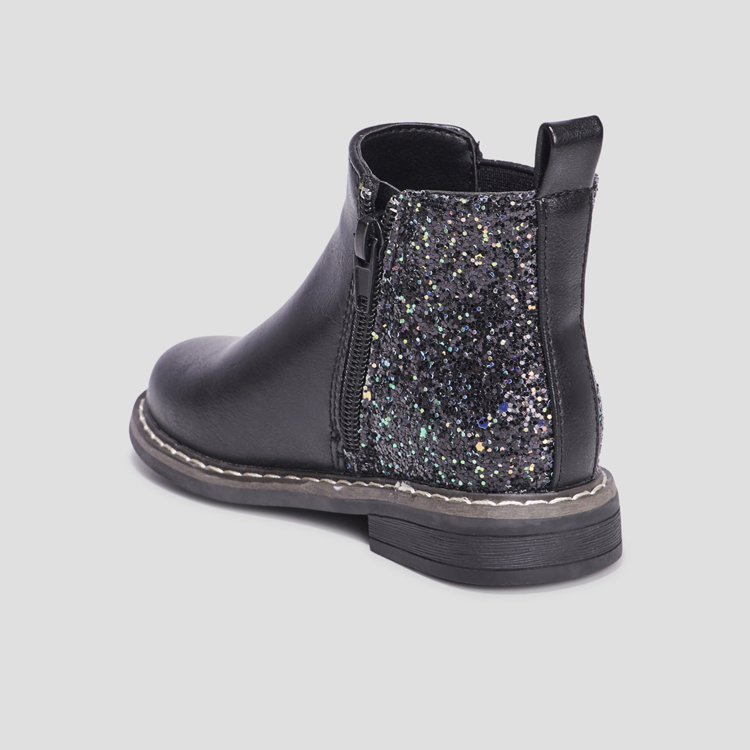 Bottines chelsea à paillettes en cuir noir fille | La Halle