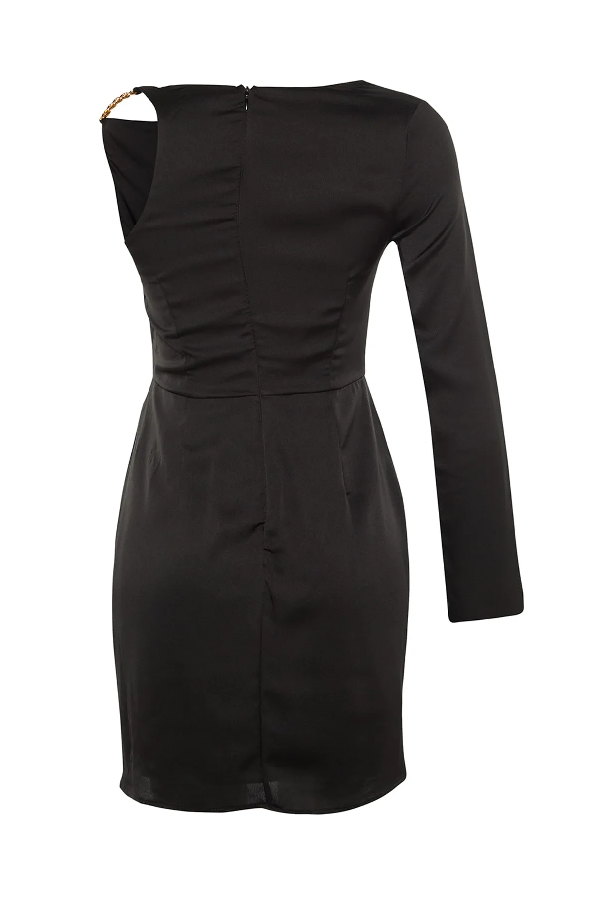 Trendyol Collection  Schwarzes, schulterfreies Abendkleid aus Satin TPRAW23EL00263