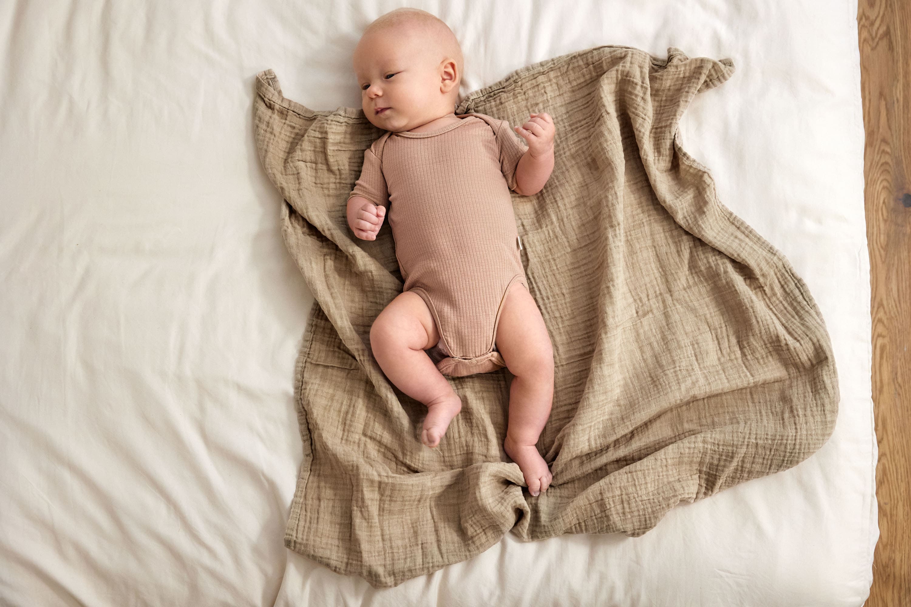 Baby Body Kurzarm - gerippt, Hellbraun