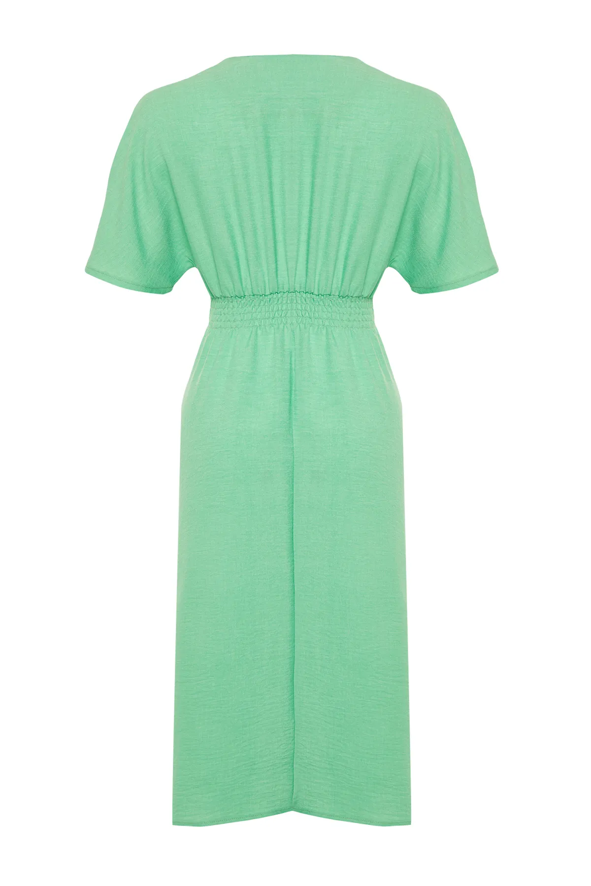 Trendyol Collection  Grünes Midi-Webkleid in A-Linie/Glockenform mit Bindedetail TWOSS23EL01543