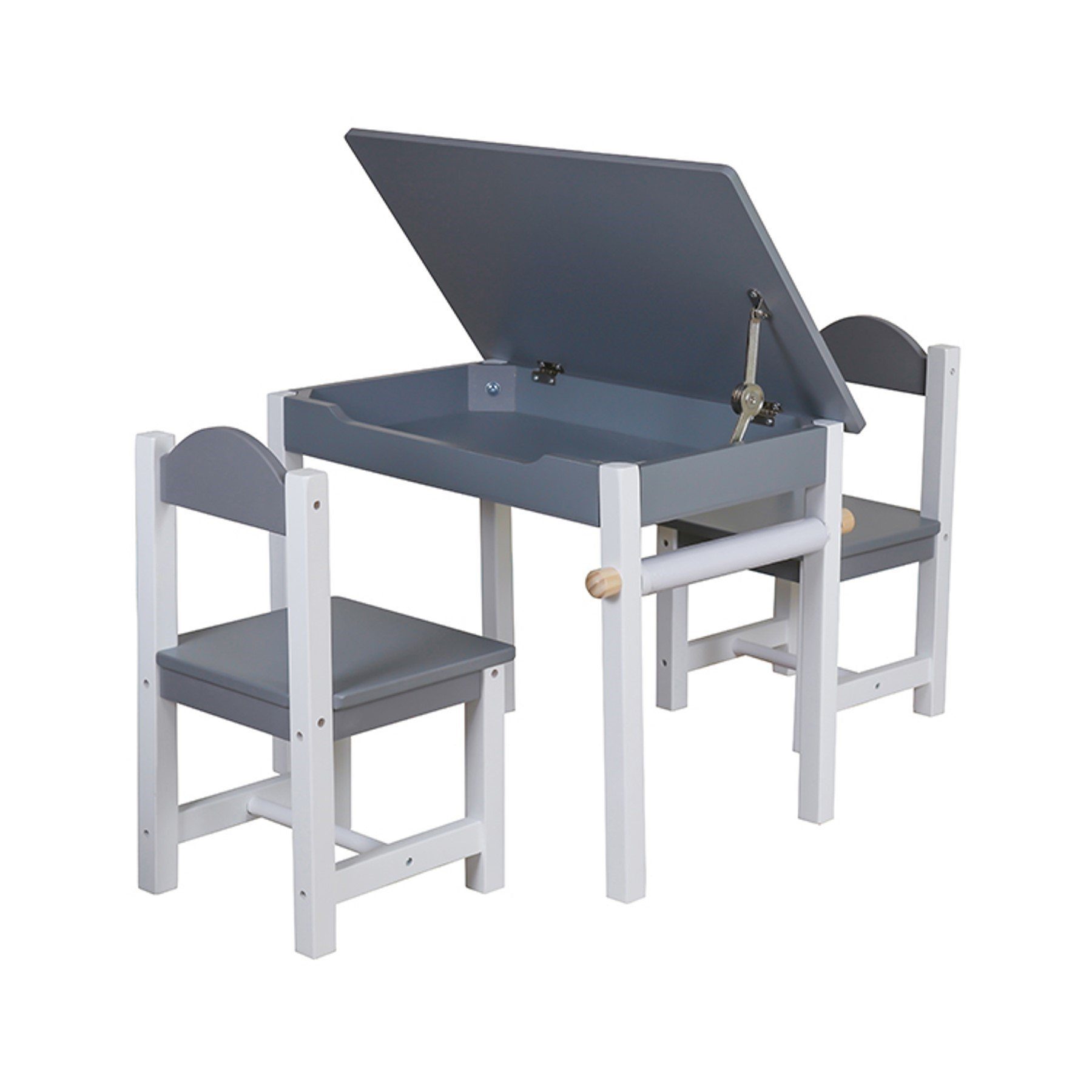 TikTakToo Kindersitzgruppe Aufklappbarer Kindertisch mit Papierrolle und 2 Stühlen aus Holz, (2 Stühle, 1 Tisch, Papierrollenhalterung, 1 Papierrolle), aufklappbarer Tisch, Papierrollenhalterung incl. Rolle