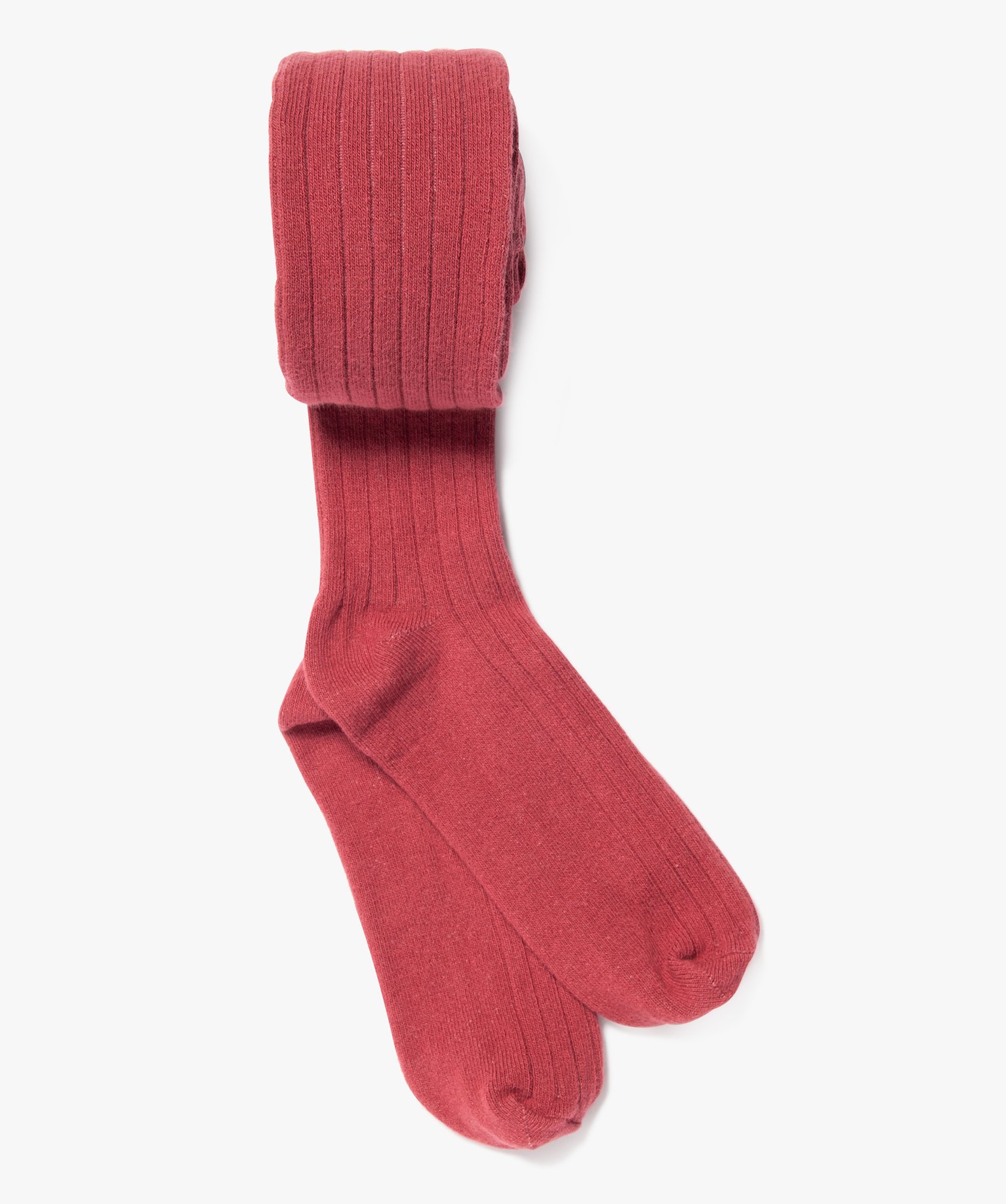Collant fille uni en maille ctelée rose fonce | GEMO