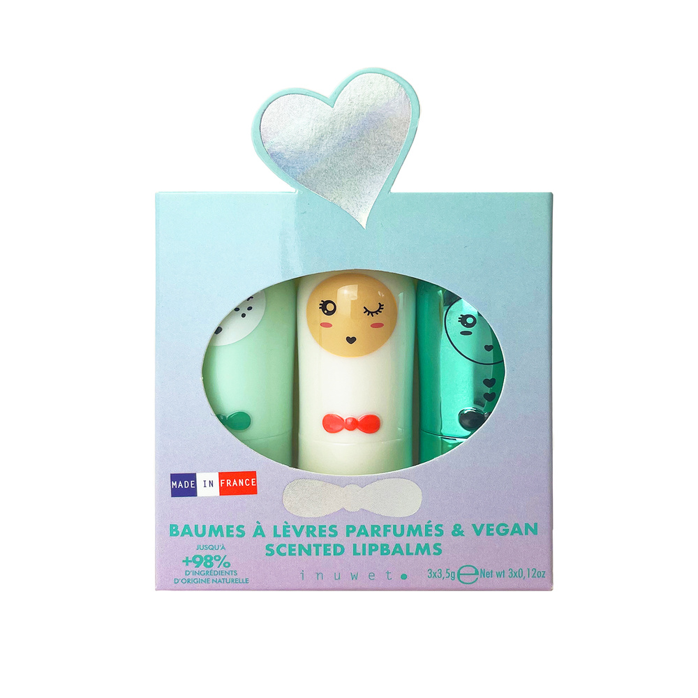 Inuwet Coffret Trio Seashell Cupcake / Barbe àpapa / Pomme Baume à lèvres Naturel & Vegan